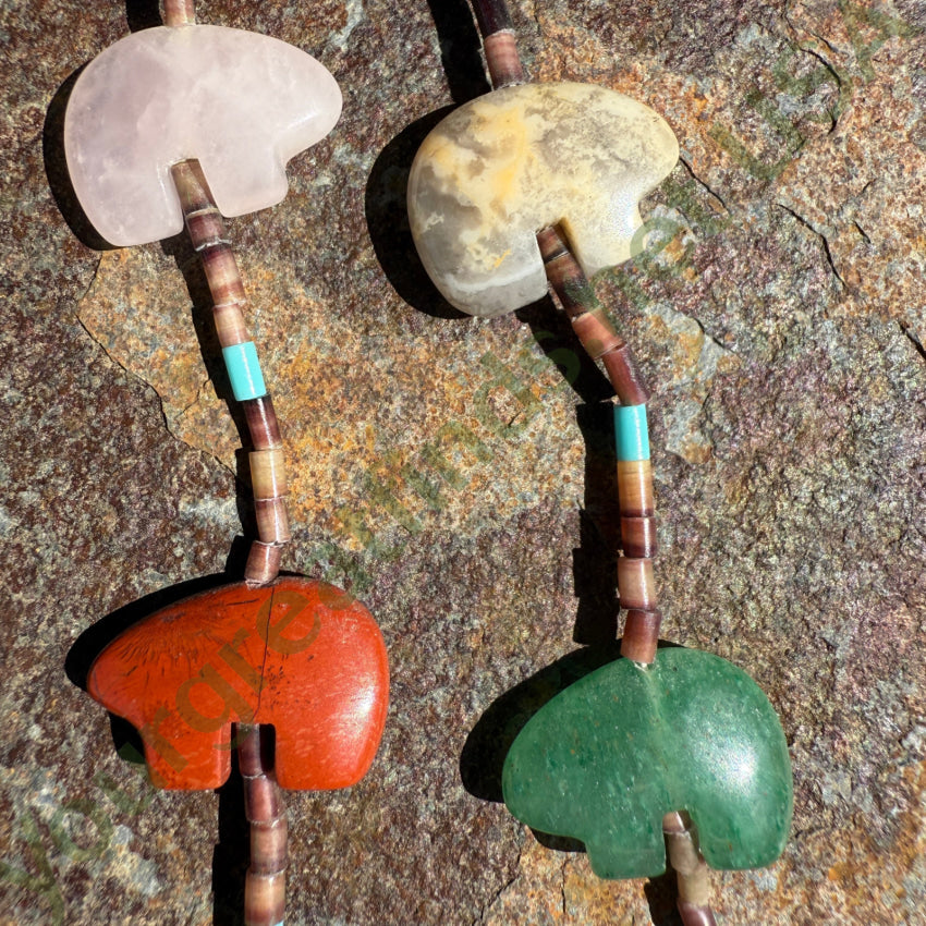 Authentic Vintage Zuni Bear Fetish Necklace with Natural Gemstone Heishi Beads | Native American Jewelry for Spiritual Protection & Style | Perfect for Ceremonies, Gifts & Boho Fashion