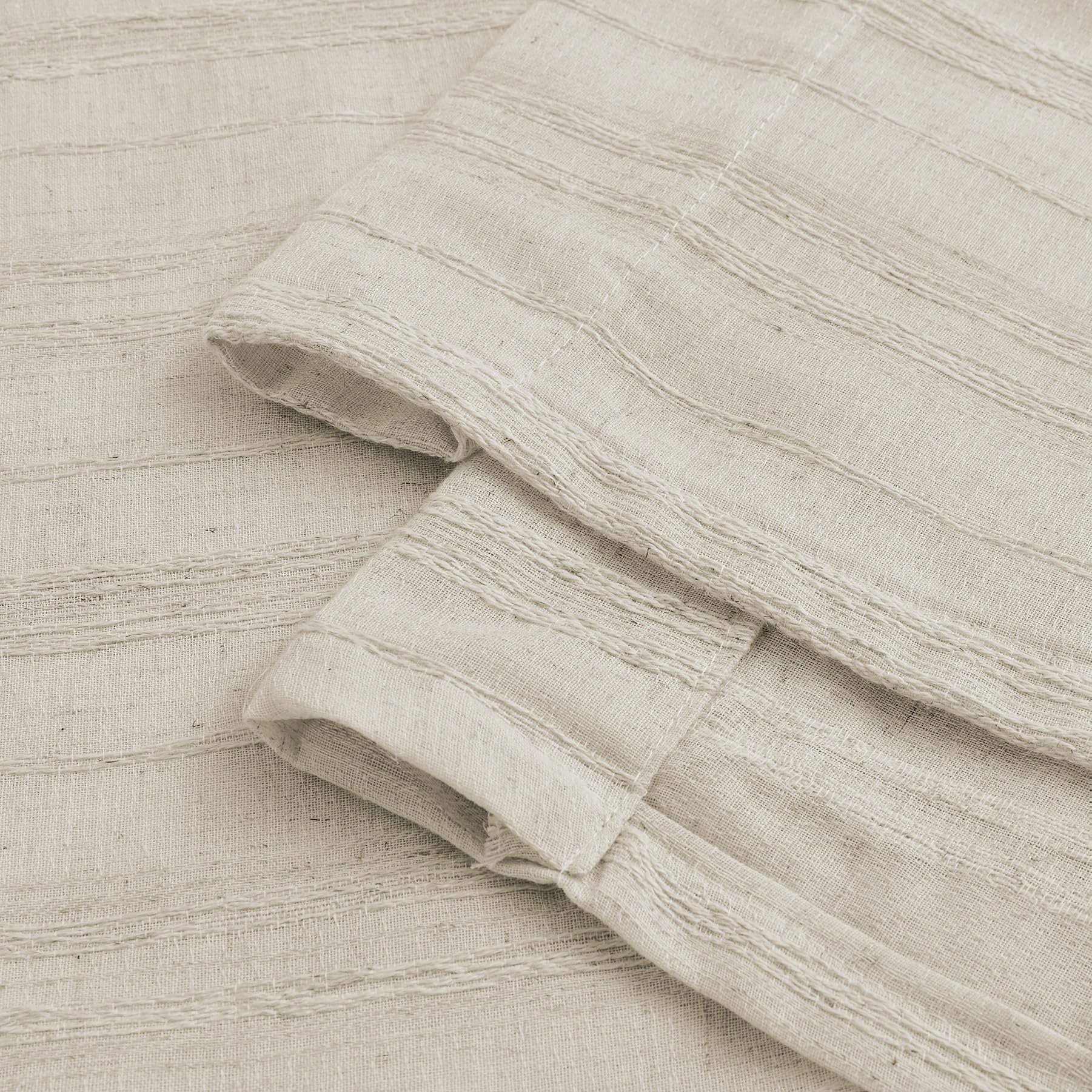 Striped Linen Curtains for Windows - Thermal Insulated Privacy Drapes with Rod Pocket & Multi Hanging Options, Beige & White 42x63 Inch - Perfect for Bedroom, Living Room & Small Windows