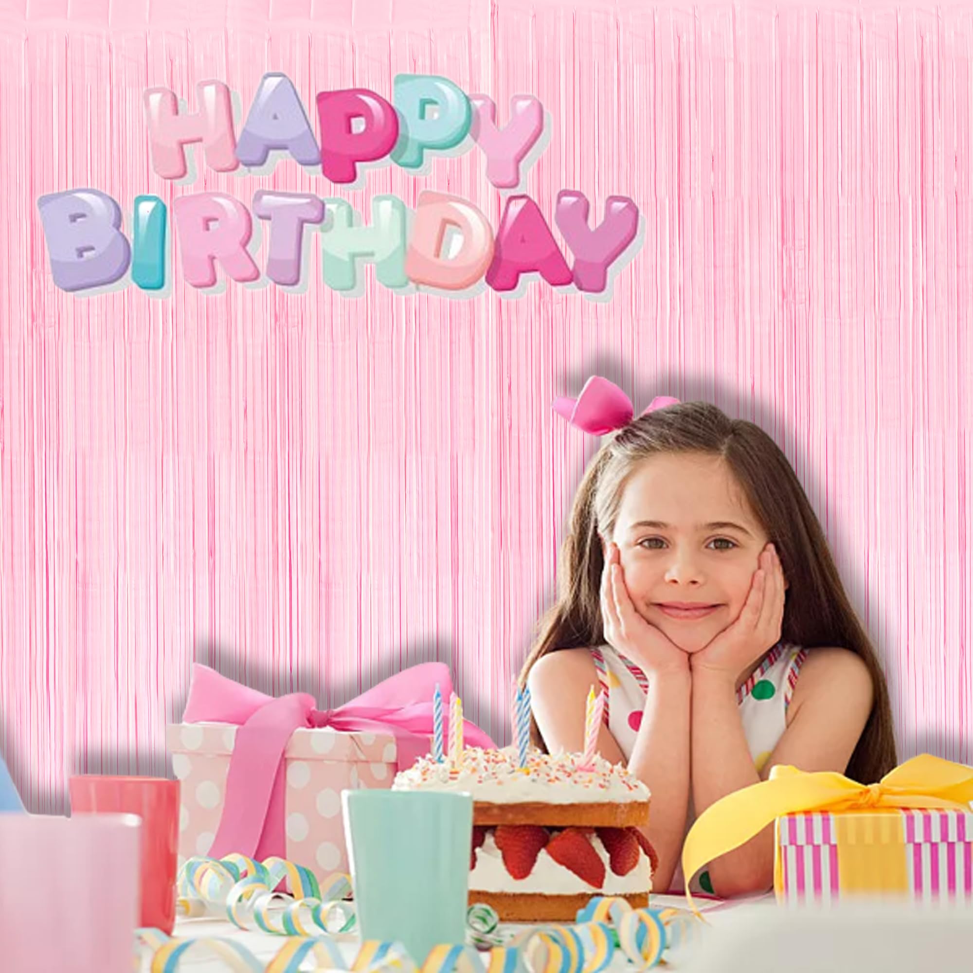 BRAVESHINE Pastel Pink Foil Fringe Curtains - 2 Pack Tinsel Backdrop for Photo Booth, Party Decor, Bridal Shower, Bachelorette, Princess Birthday, Easter & Sweet 16 Decorations - Perfect for Girls' Room, Baby Shower & Wedding Reception Decor