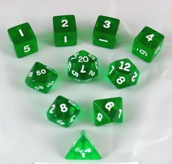Koplow Games 10-Piece Green Transparent Dice Set for Board Games, D&D, and RPGs - Perfect for Tabletop Gaming and Collectors