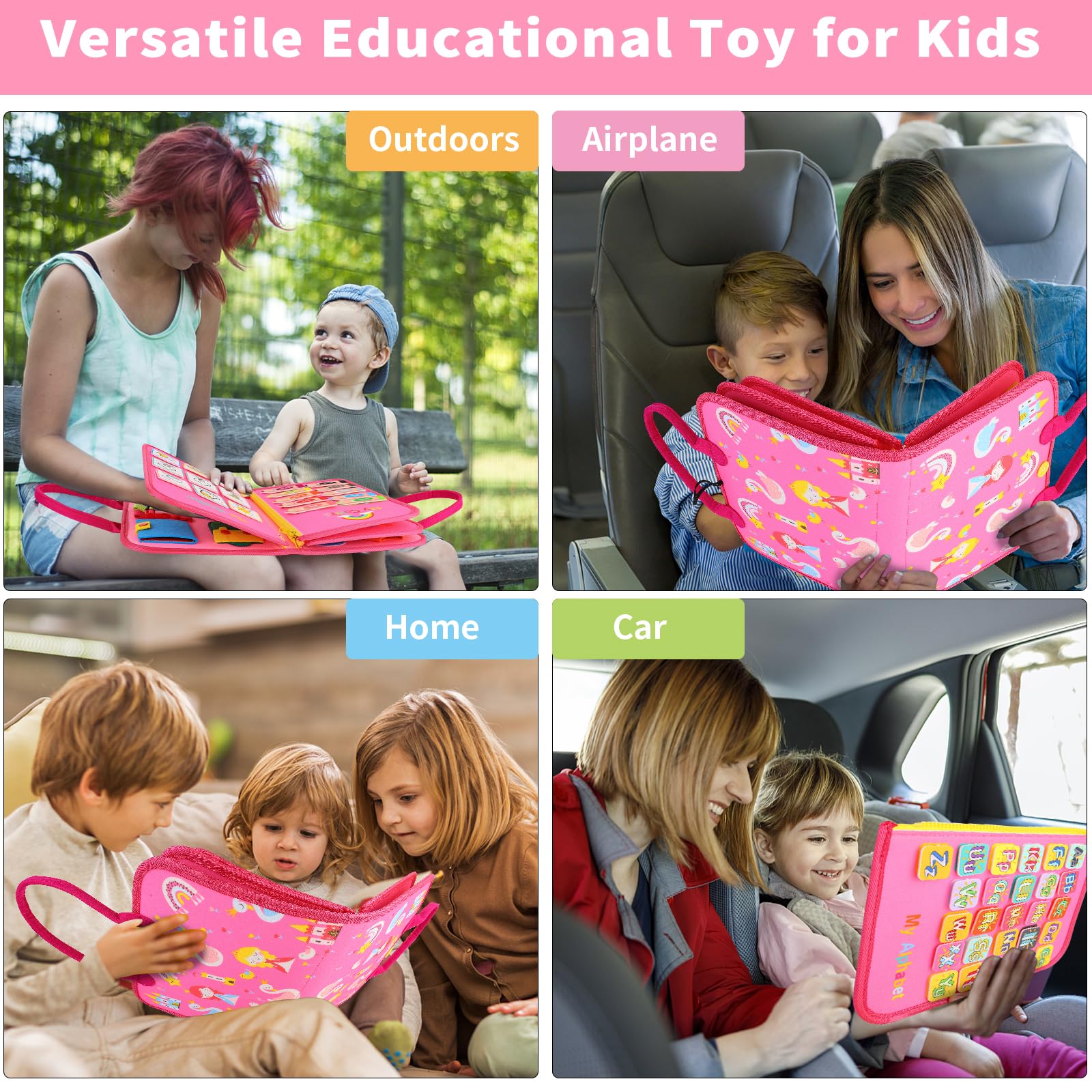 **Montessori Busy Board for Toddlers 1-4 Years Old - 7-in-1 Preschool Learning Toy with Life Skills - Perfect Travel & Car Ride Activity for Boys & Girls - Ideal Birthday Gift for 2 Year Olds (Great for Airplane, Road Trips & Quiet Play at Home)**