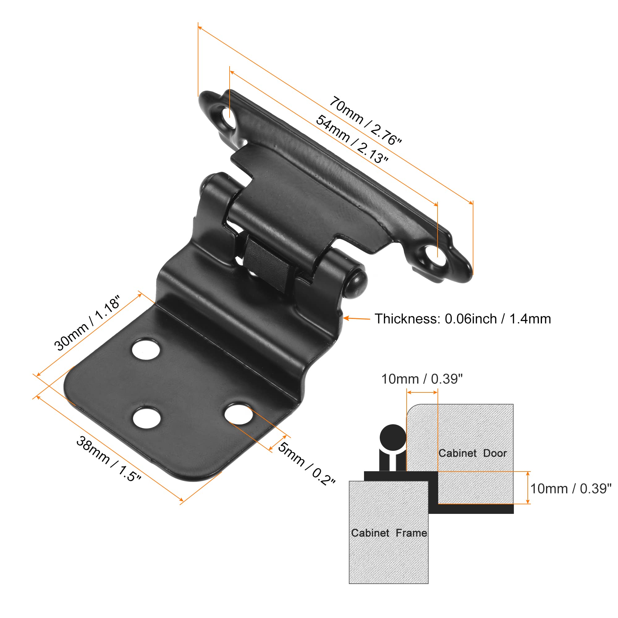 uxcell 3/8 Inch Inset Cabinet Hinges - Self Closing 2.76 Inch Cupboard Closet Door Hinges with Screws (Black, 8Pcs) - Perfect for Kitchen Cabinets, Wardrobes & Furniture Installation