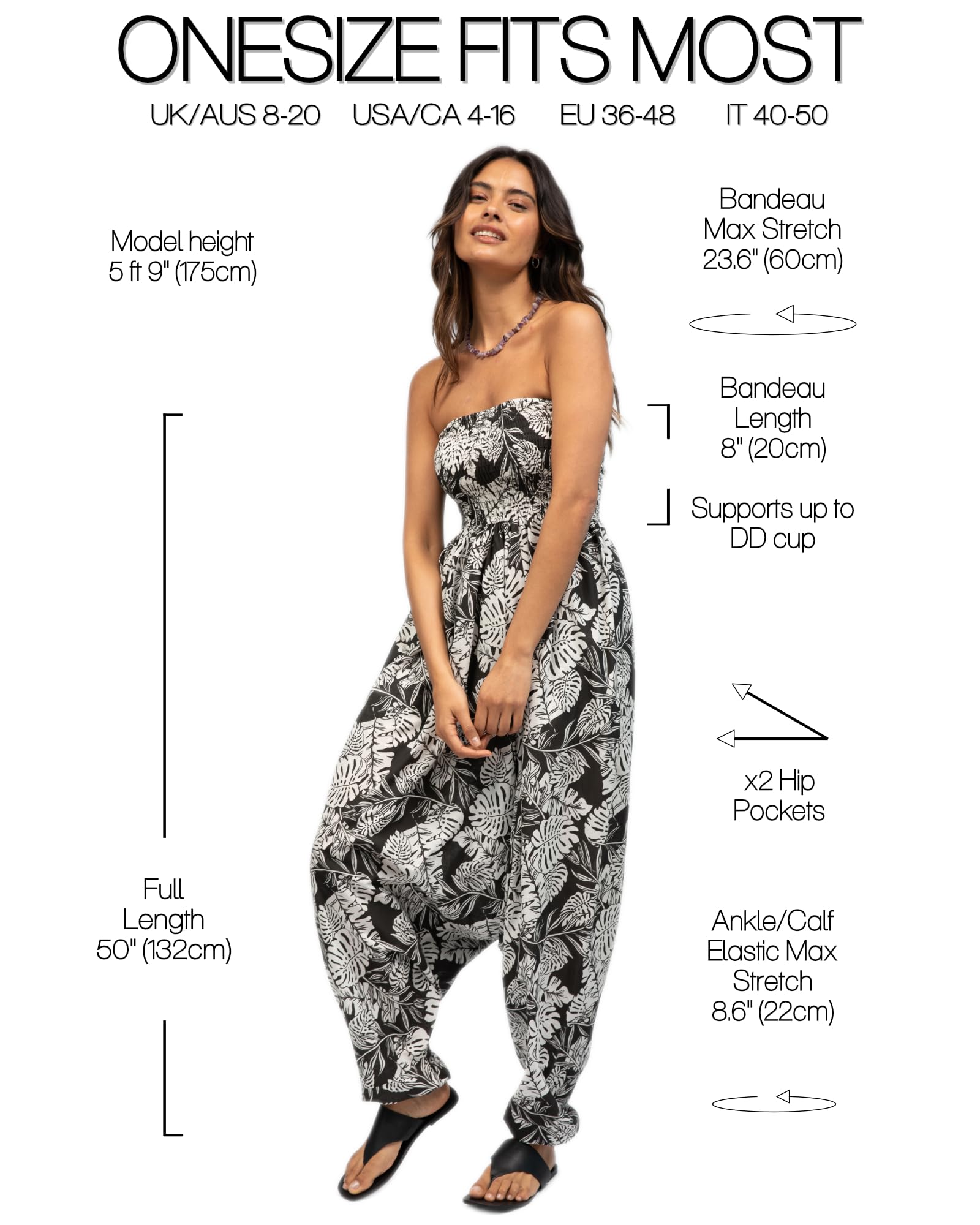 Likemary Women's Convertible Harem Jumpsuit - Boho Print Cotton Romper with Pockets (One Size) | Lounge Wear, Yoga Pants, Festival Outfit & Casual Summer Fashion