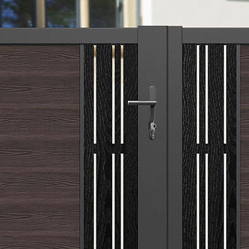 Classic Linea Straight Top Driveway Gate - Mid Brown with Middle Screen | Durable Metal Driveway Entrance Gate for Home Security & Privacy | Perfect for Residential Driveways, Backyards & Property Boundaries