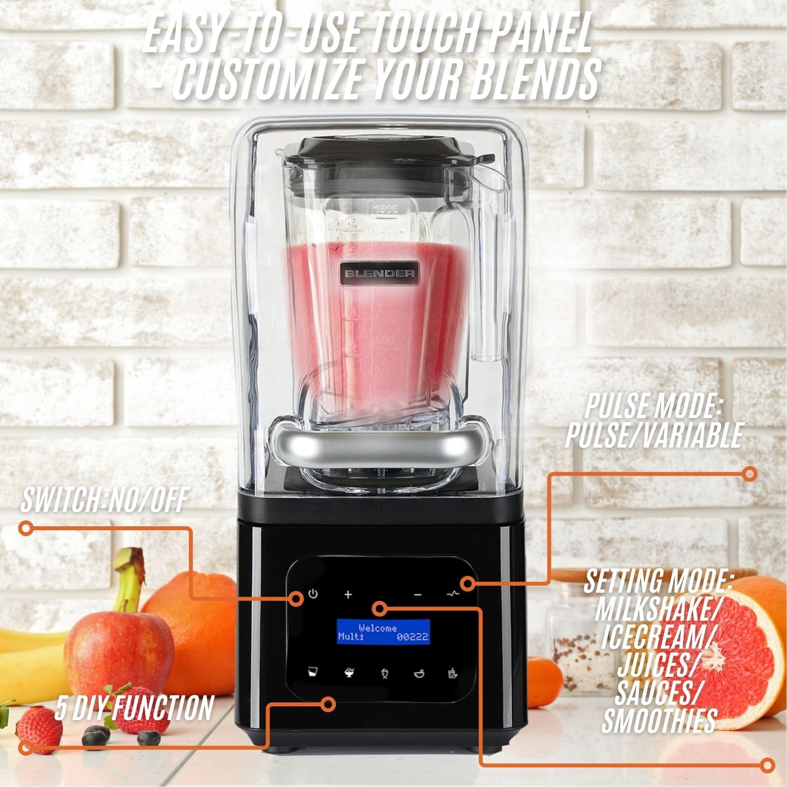 1700W Commercial Blender with 61oz Pitcher - High-Speed, Self-Cleaning & Quiet Performance for Smoothies, Protein Shakes, Soups - Perfect for Restaurants, Juice Bars & Home Kitchens