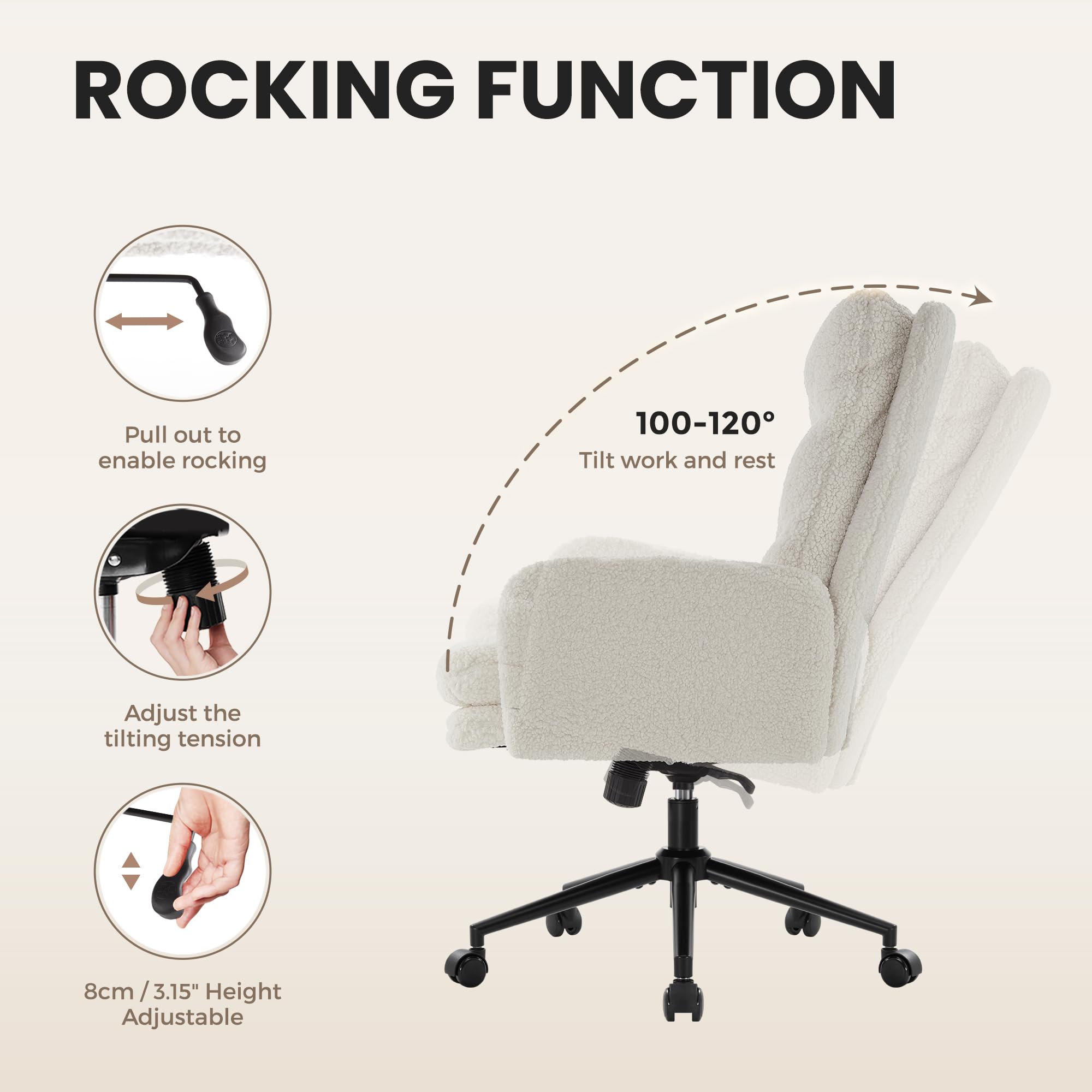 Ergonomic High-Back Office Chair with Adjustable Armrests & Wheels - Swivel Computer Desk Chair for Home & Workspaces - Breathable Upholstered Task Chair in Cashmere White - Perfect for Remote Work & Gaming