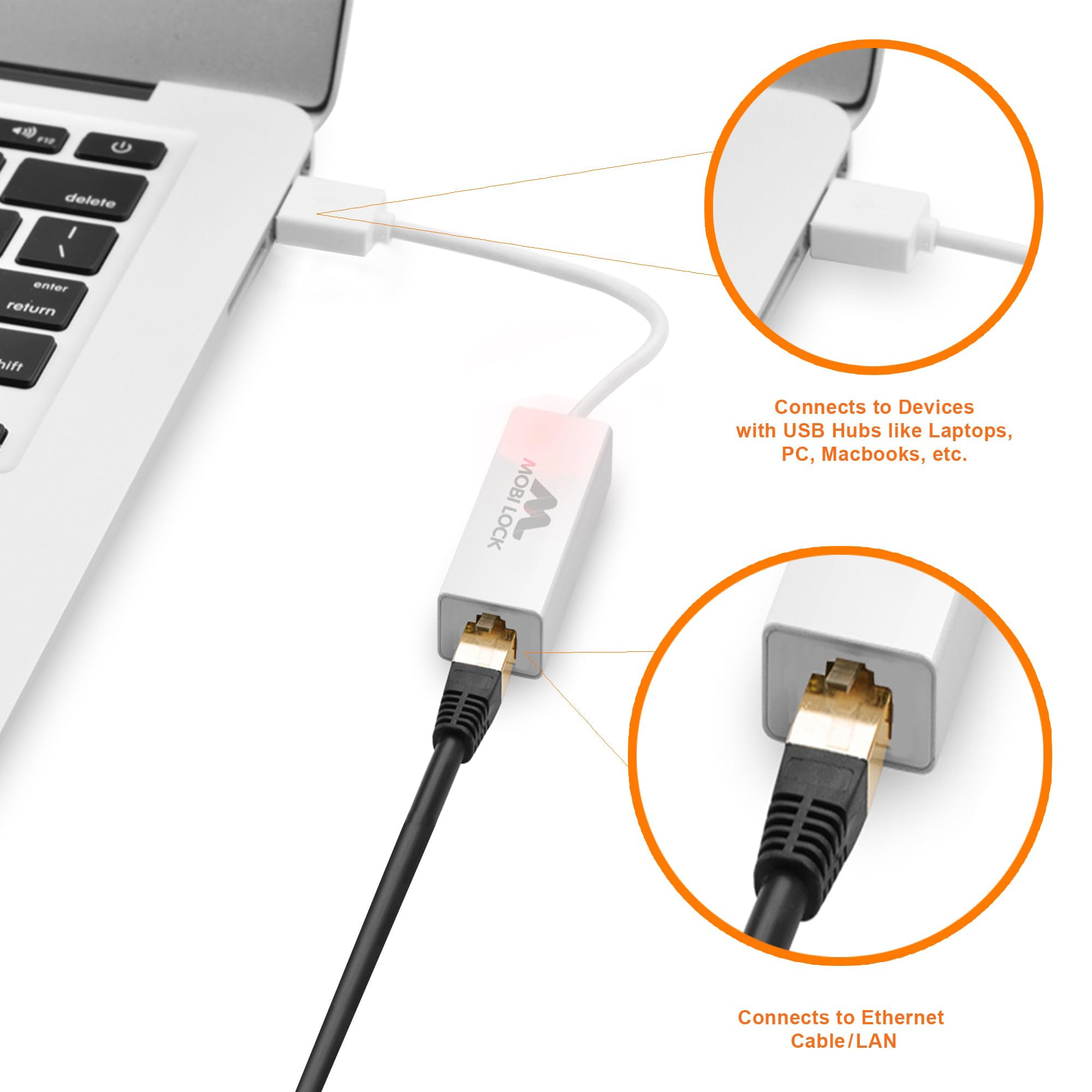 High-Speed USB to Ethernet Adapter - 10/100 Mbps LAN Network Converter for Laptops, PCs, MacBooks (Windows 7/8/10/11, macOS, Linux) - Reliable Wired Internet Connection for Gaming, Streaming & Remote Work - by Mobi Lock