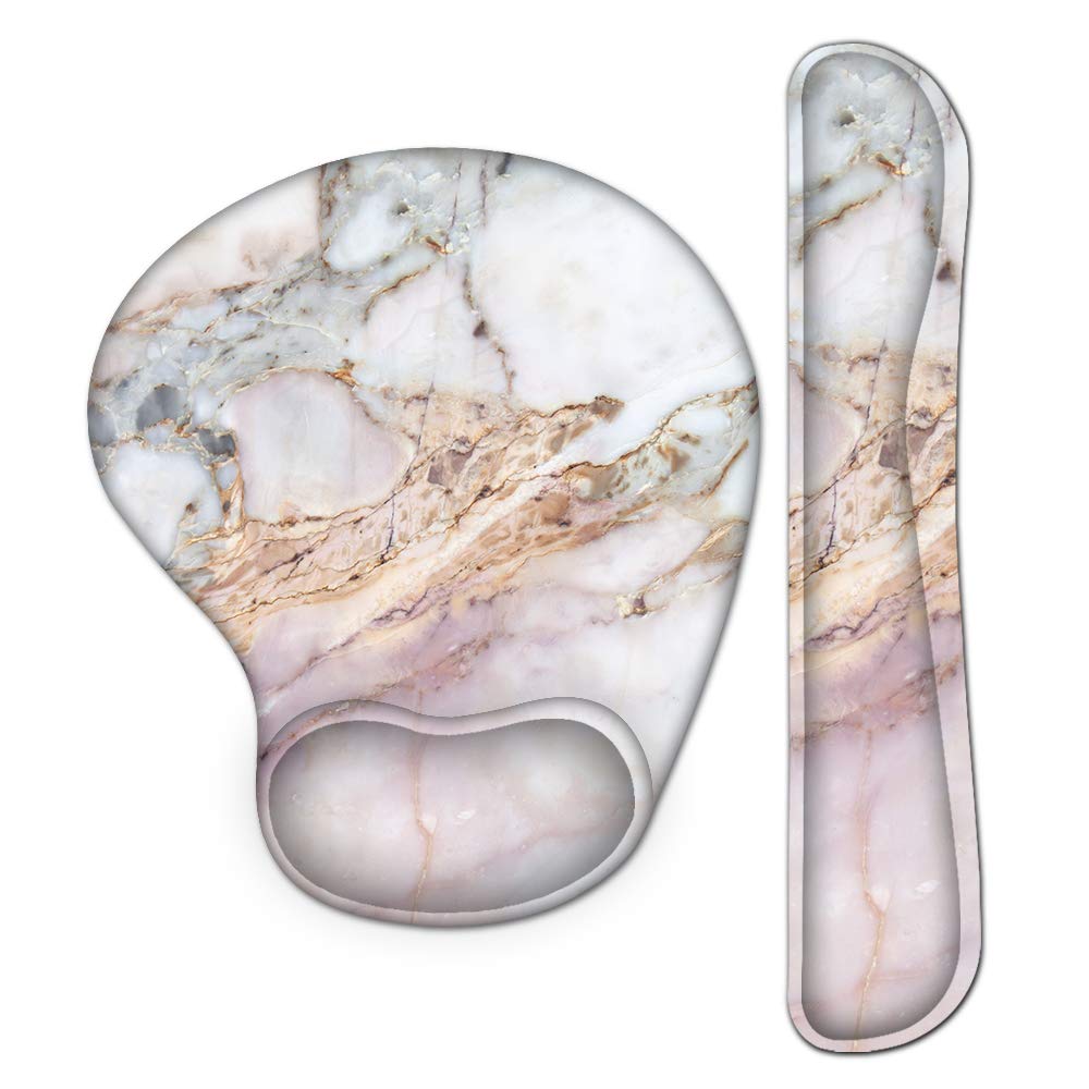 WINTOJO Ergonomic Keyboard Wrist Rest & Mouse Pad Set - Gel Memory Foam Support for Pain Relief, Comfortable Typing - Gaming, Office & Laptop Use - Pink Marble Design (KM-02) | Perfect for Long Work Hours, PC Gaming & Home Office Setup