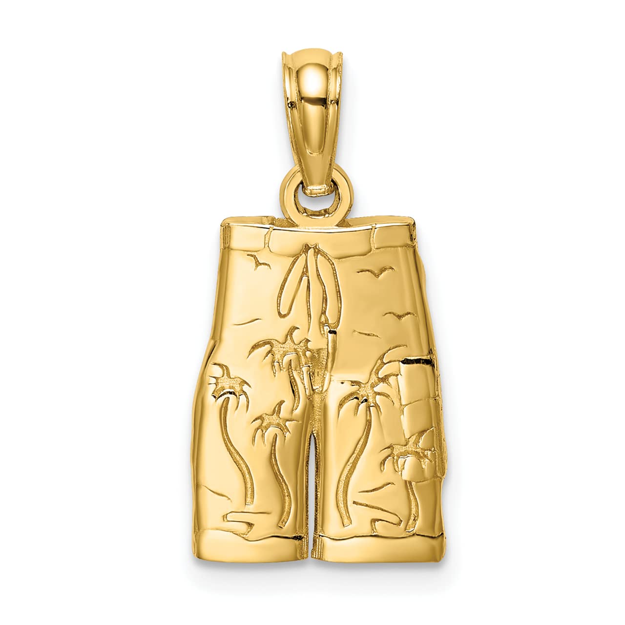 Lex & Lu 14k Yellow Gold Engraved Board Shorts with Palm Tree Charm - Stylish Swimwear for Beach Vacation & Summer Pool Parties