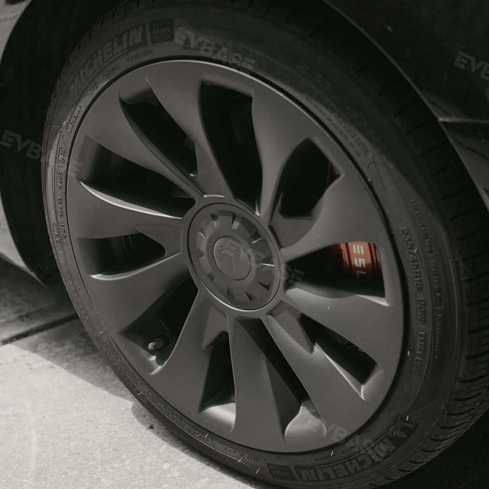 Tesla Model 3 18-Inch Überturbine Wheel Covers (4-Piece Set) - Matte Black Aero Wheel Caps for 2017-2023 - Enhance Style & Protect Rims for Daily Driving & Road Trips