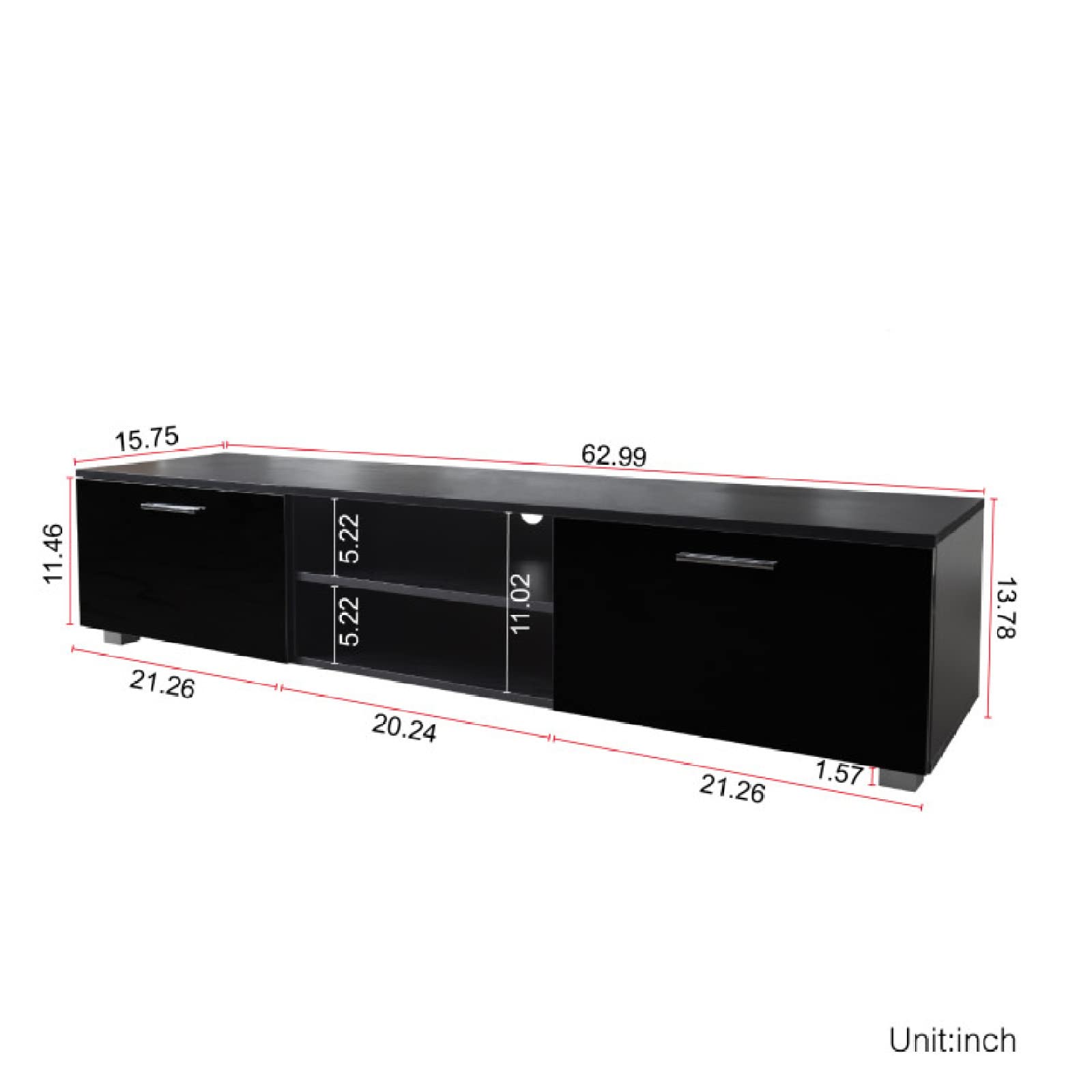 Black TV Stand for 70 Inch TV - Modern Media Console Entertainment Center with 2 Storage Cabinets & Open Shelves - Perfect for Living Room, Bedroom, Home Theater & Gaming Setup