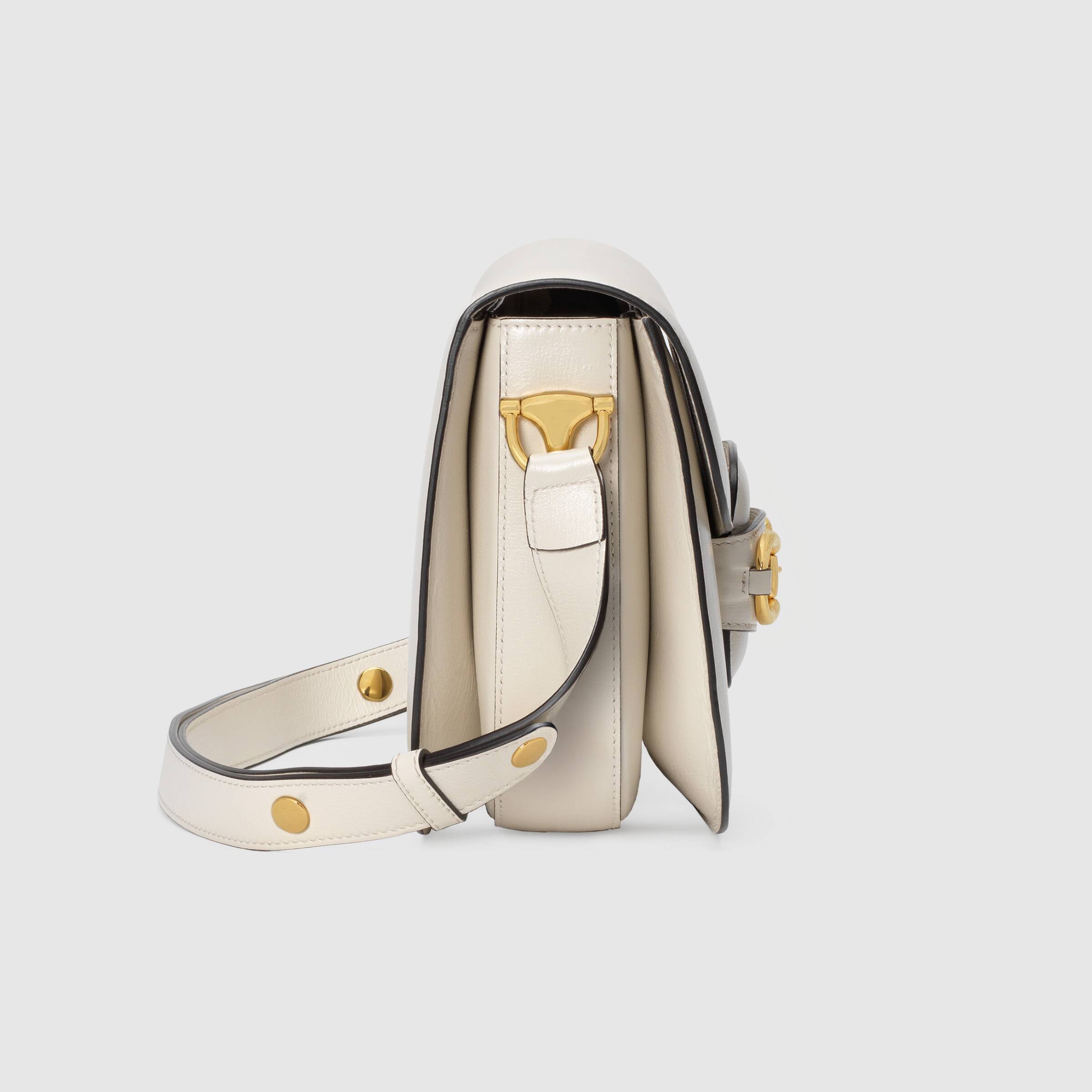Gucci 1955 Horsebit Shoulder Bag White Leather Crossbody Purse for Women | Luxury Designer Handbag for Work, Travel & Everyday Use