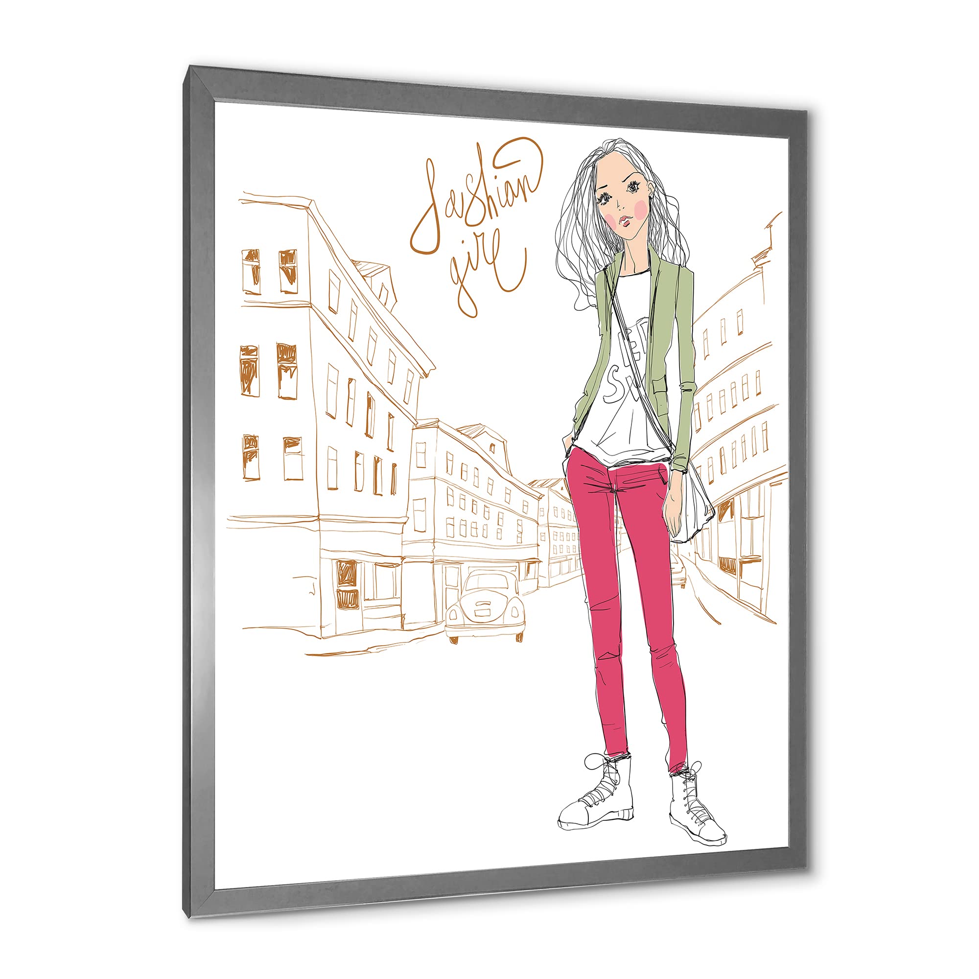 DesignQ Trendy Fashion Girl II Children's Art Framed Wall Decor - Perfect for Kids' Room, Nursery & Playroom Decorations