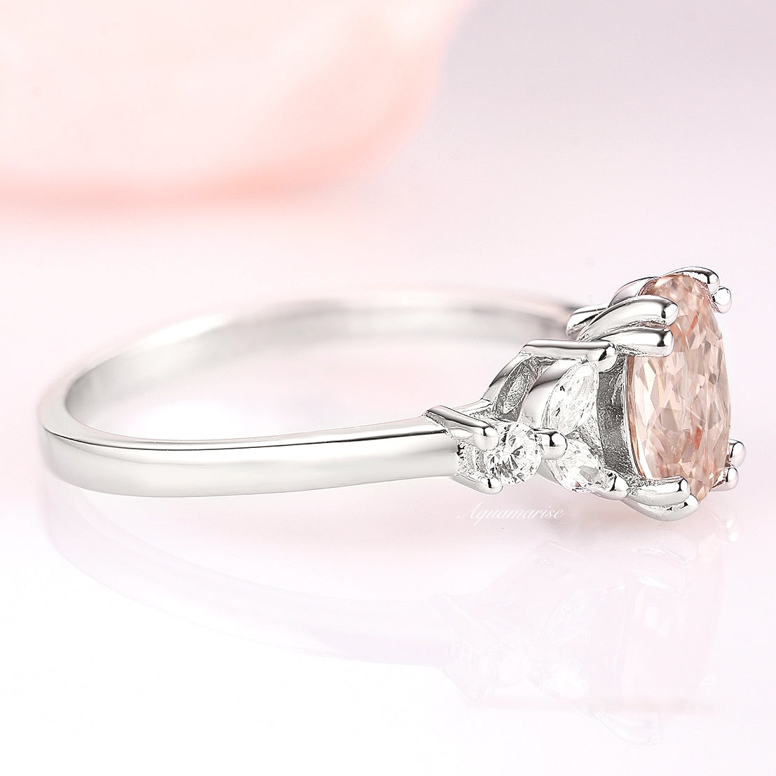 Elegant Oval Morganite Ring in Sterling Silver - Perfect for Engagement, Wedding & Anniversary Gifts