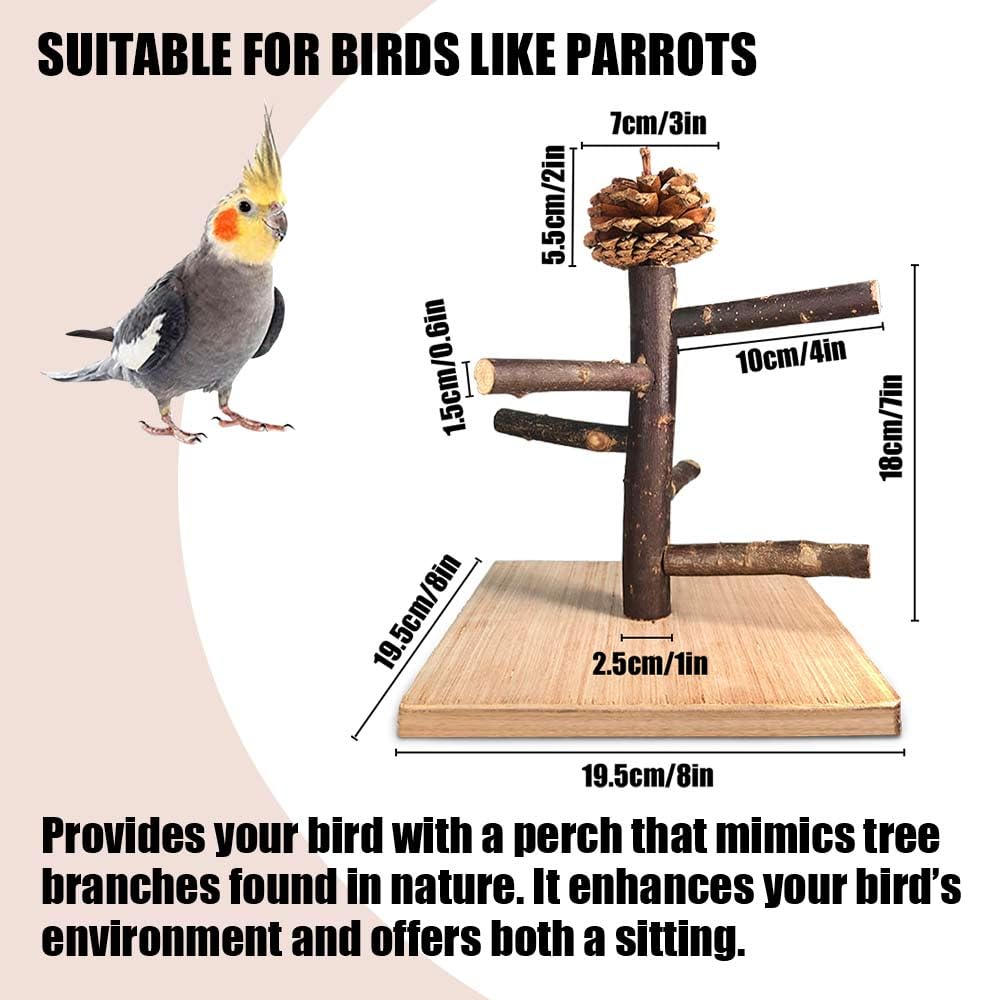 Portable Bird Perch Stand for Parrots - Tabletop Play & Training Perch for Parakeets, Conures, Lovebirds, Cockatiels | Perfect for Bird Cages, Grooming & Playtime at Home
