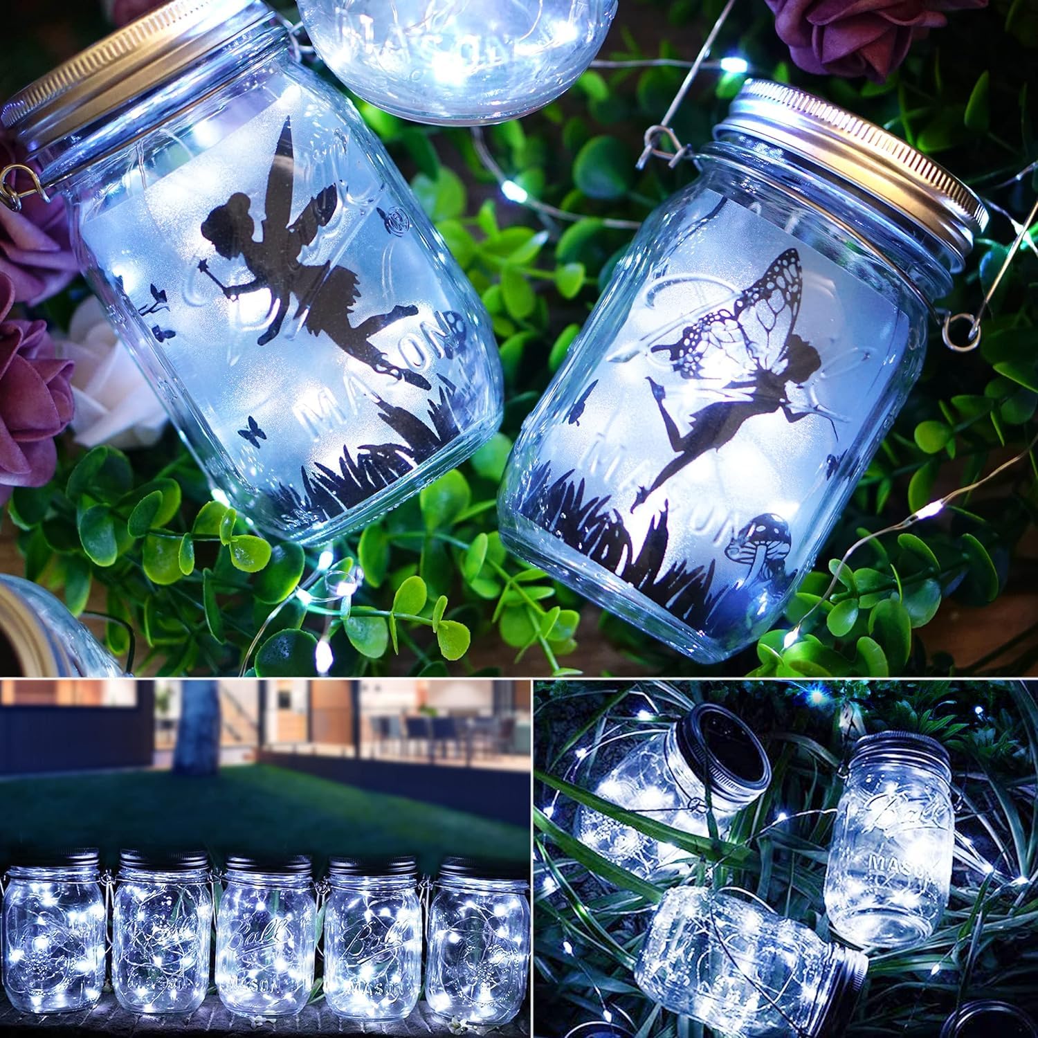 6 Pack Solar Mason Jar Lights - 30 LED String Fairy Star Firefly Jar Lids for Outdoor Decor (Cool White) | Perfect for Patio, Garden, Yard & Mason Jar Decorations | Waterproof & Energy Efficient Solar Lights