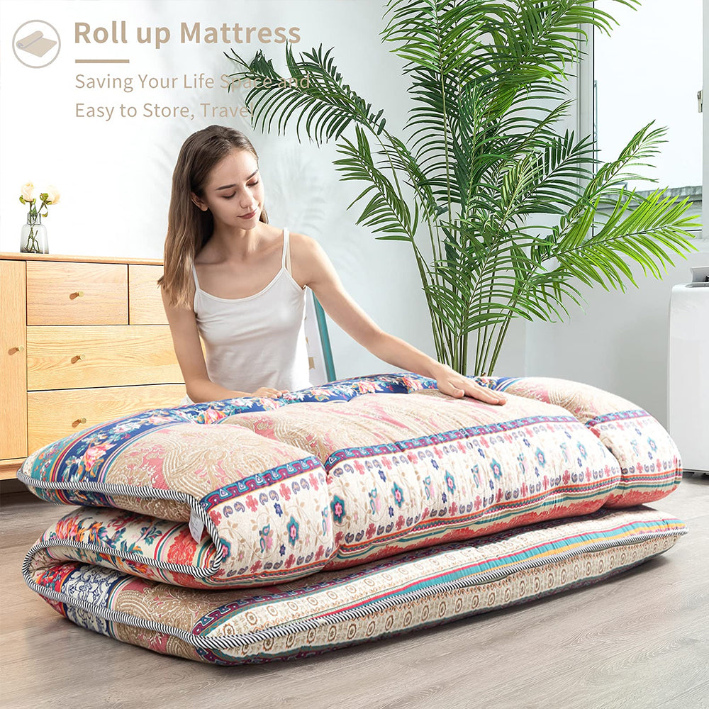 MAXYOYO Floor Mattress - Japanese Bohemian Style Futon Mattress for Adults & Kids | Foldable Floor Bed for Guest Room, Dorm, Camping & Yoga