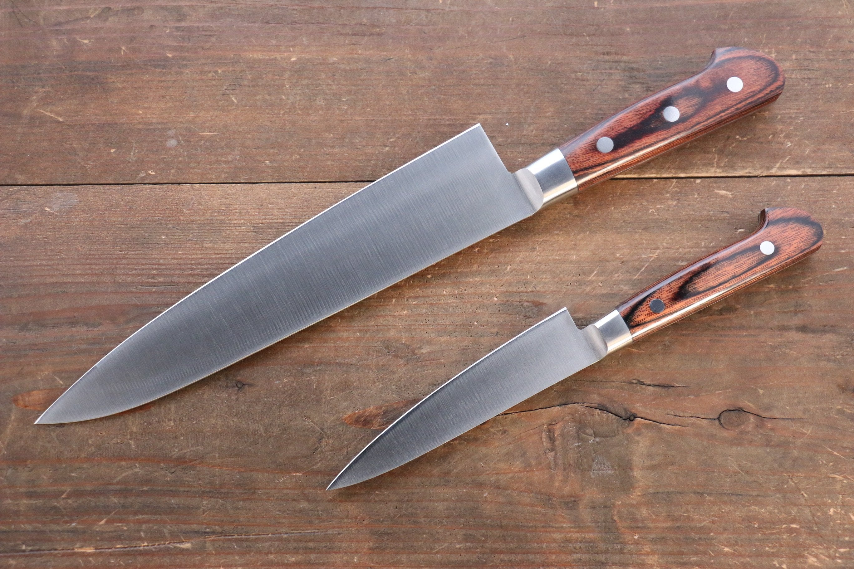 Premium Iseya Molybdenum Steel Japanese Chef Knife Set - 120mm Petty Knife & 210mm Gyuto Knife with Mahogany Wood Handle (Stainless Steel Ferrule) - Perfect for Home Cooking, Professional Kitchens & Sushi Preparation