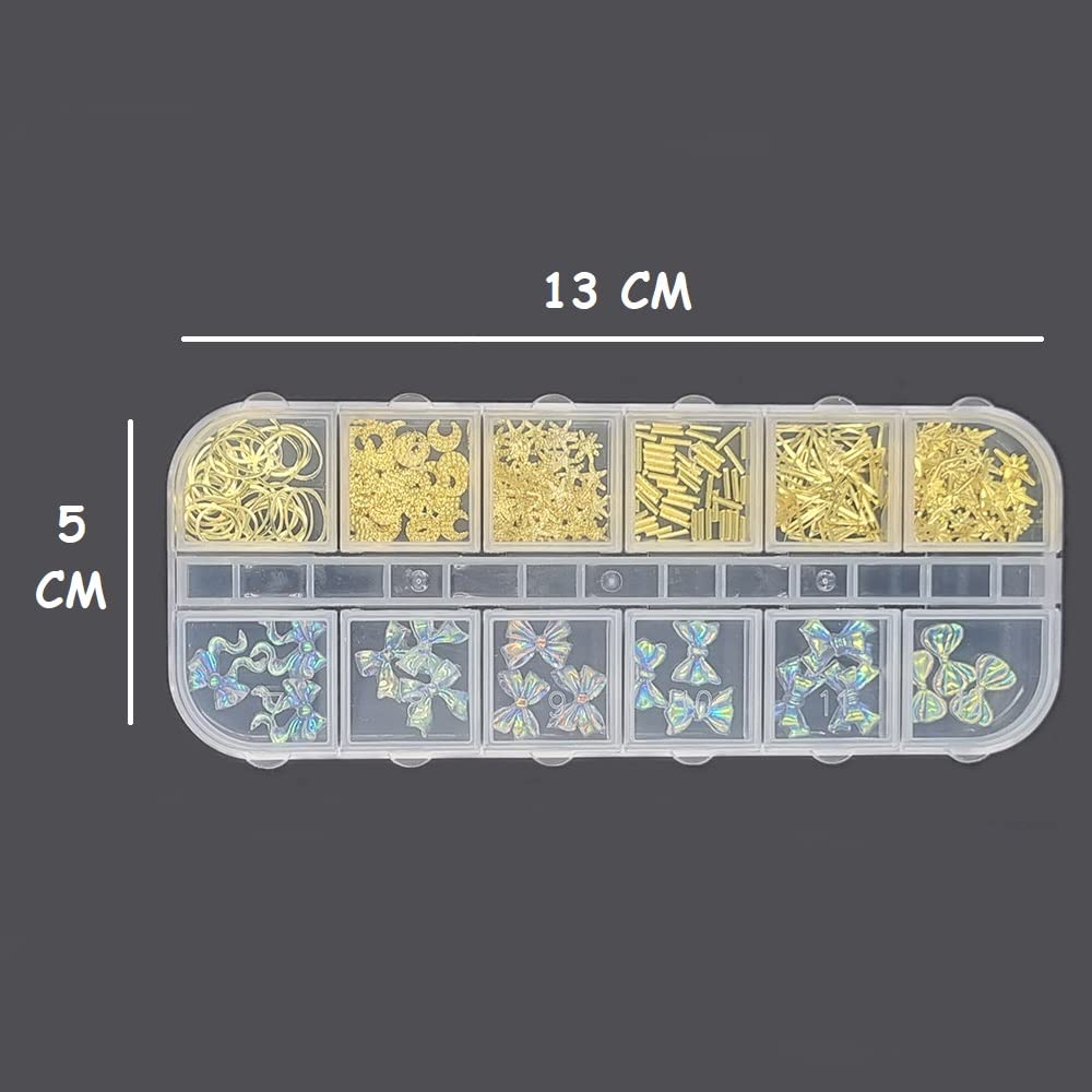 3D Aurora Bowknot Nail Art Kit - 12 Grids Metal Studs for DIY Manicure - Fashion Nail Decoration Accessories for Women and Girls - Perfect for Parties, Weddings, and Special Occasions