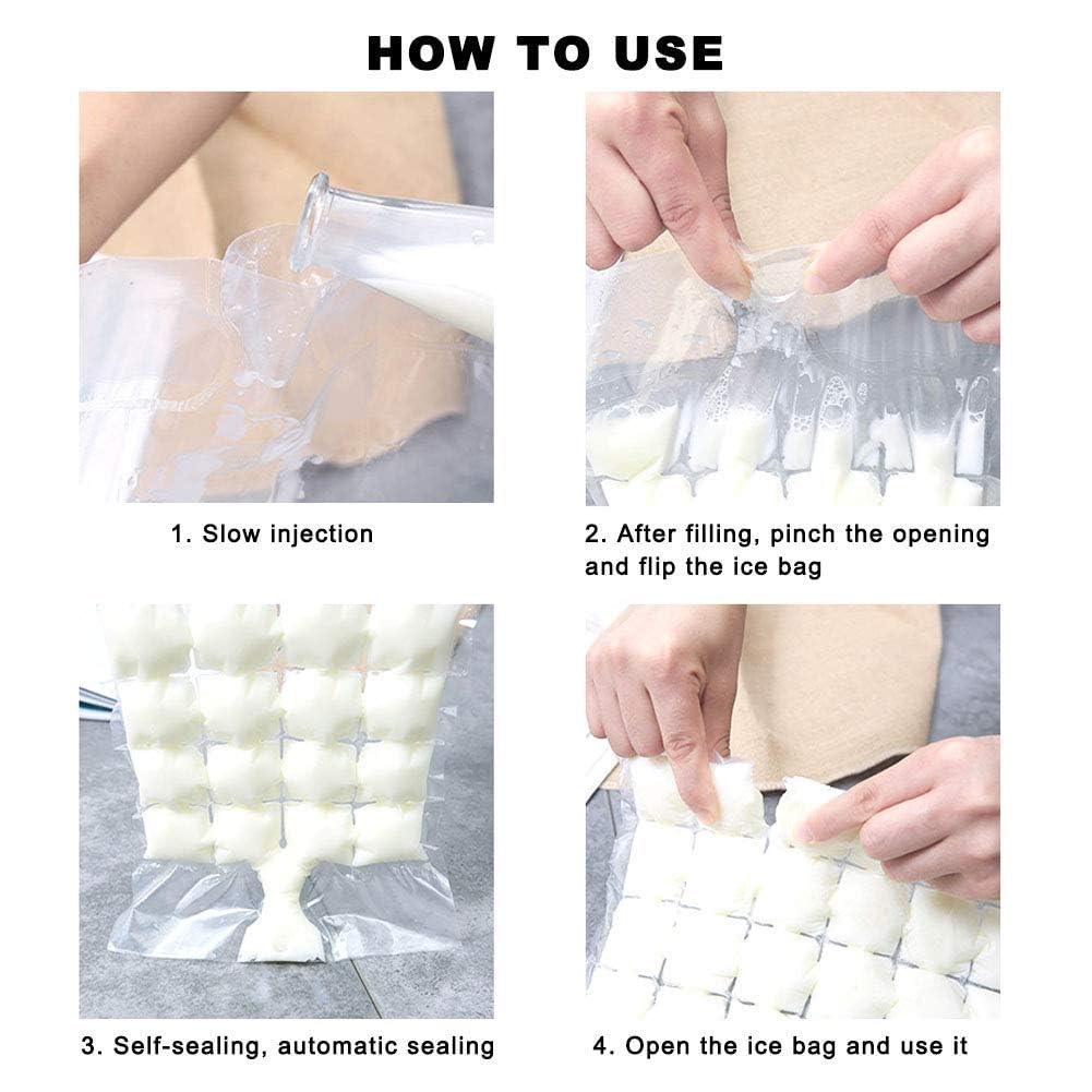 Disposable Ice Cube Bags - 50 Pack (1200 Ice Cubes) | Self-Sealing Freezer Bags for Cocktails, Wine & Beverages | Stackable Ice Cube Molds for Kitchen, Party & Outdoor Use