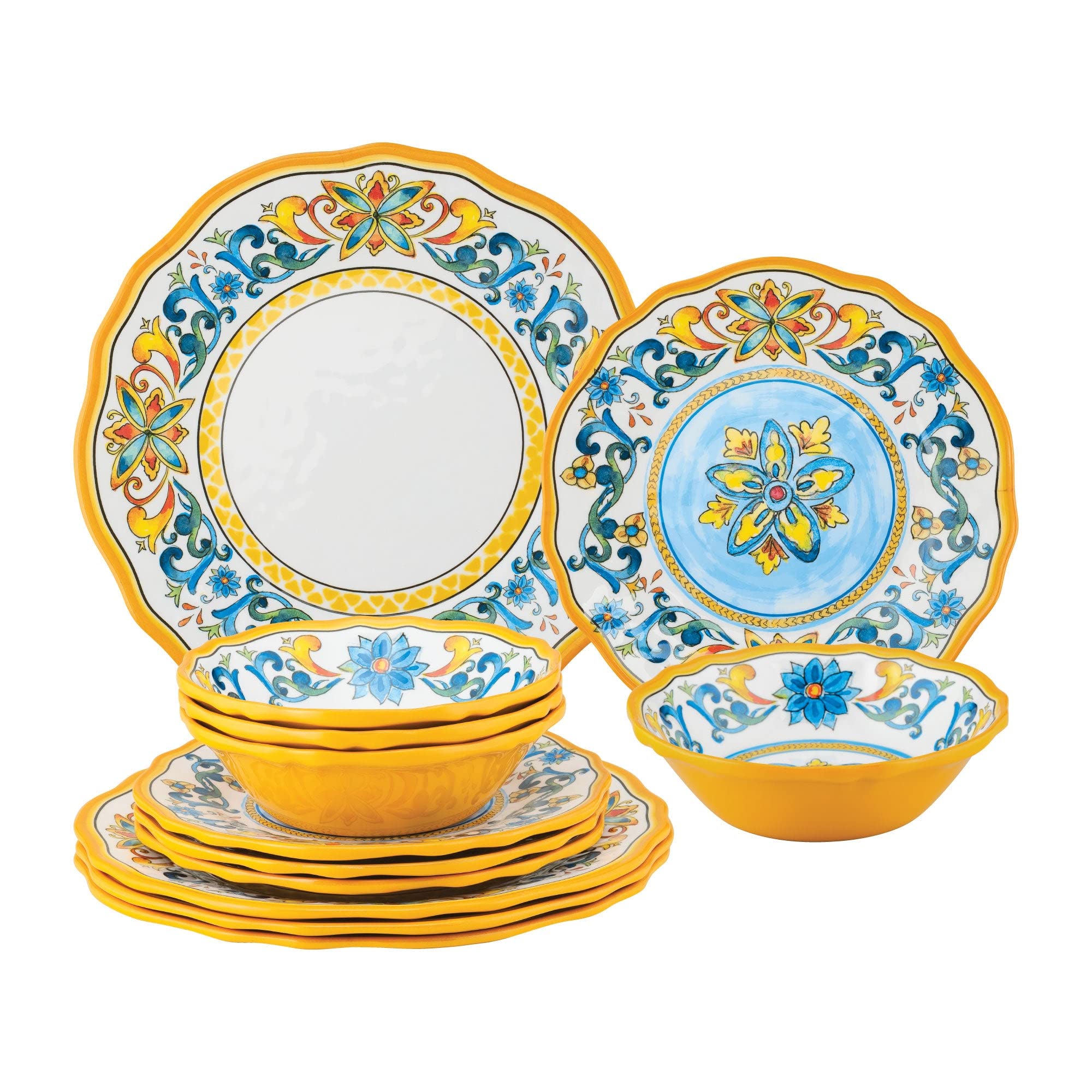 Supreme Housewares 12-Piece Melamine Dinnerware Set - 4 Dinner Plates, 4 Salad Plates, 4 Bowls for 4-Person Table Setting (Chianti Red) - Durable & Lightweight Dish Set for Outdoor Dining, Picnics, Camping & Everyday Use
