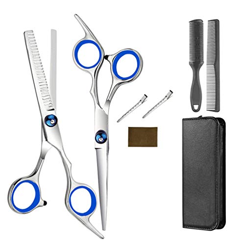 Minkissy 8-Piece Professional Hair Cutting Scissors Set - Thinning Shears, Flat Scissors, Hair Comb & Clips - Barber Kit for DIY Home Salon, Pet Grooming & Hairstyling (Perfect for Stylists, Home Use & Pet Trimming)