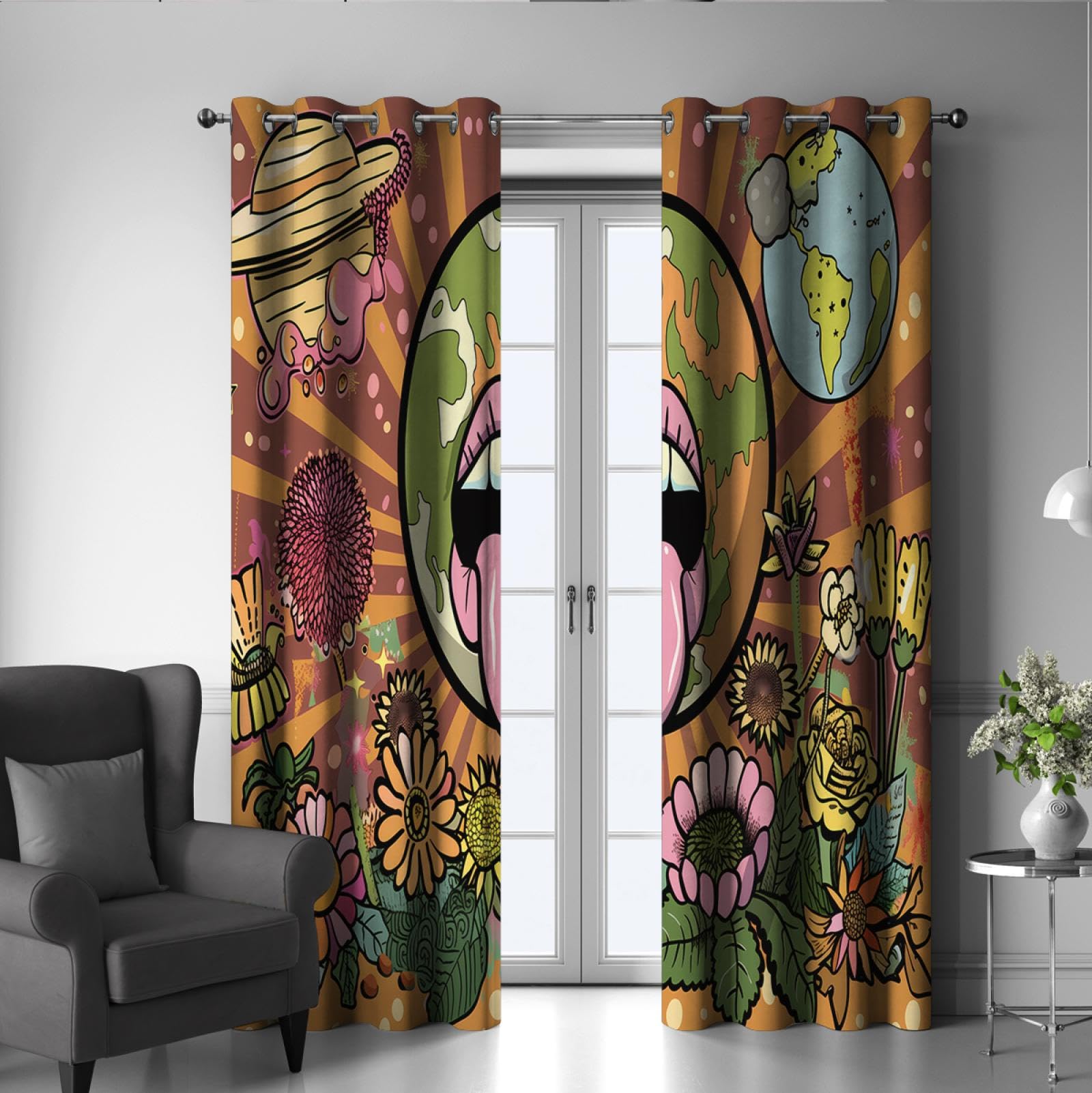 Cartoon Space Planet Blackout Curtains - 2 Panels 55