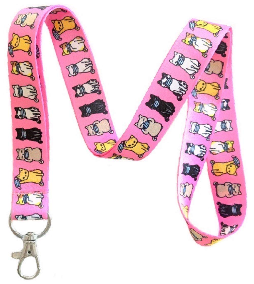 Cat with Mask Lanyard Keychain - Pink ID Badge Holder for Work, School & Events | Cute Animal Design for Nurses, Teachers & Office Professionals