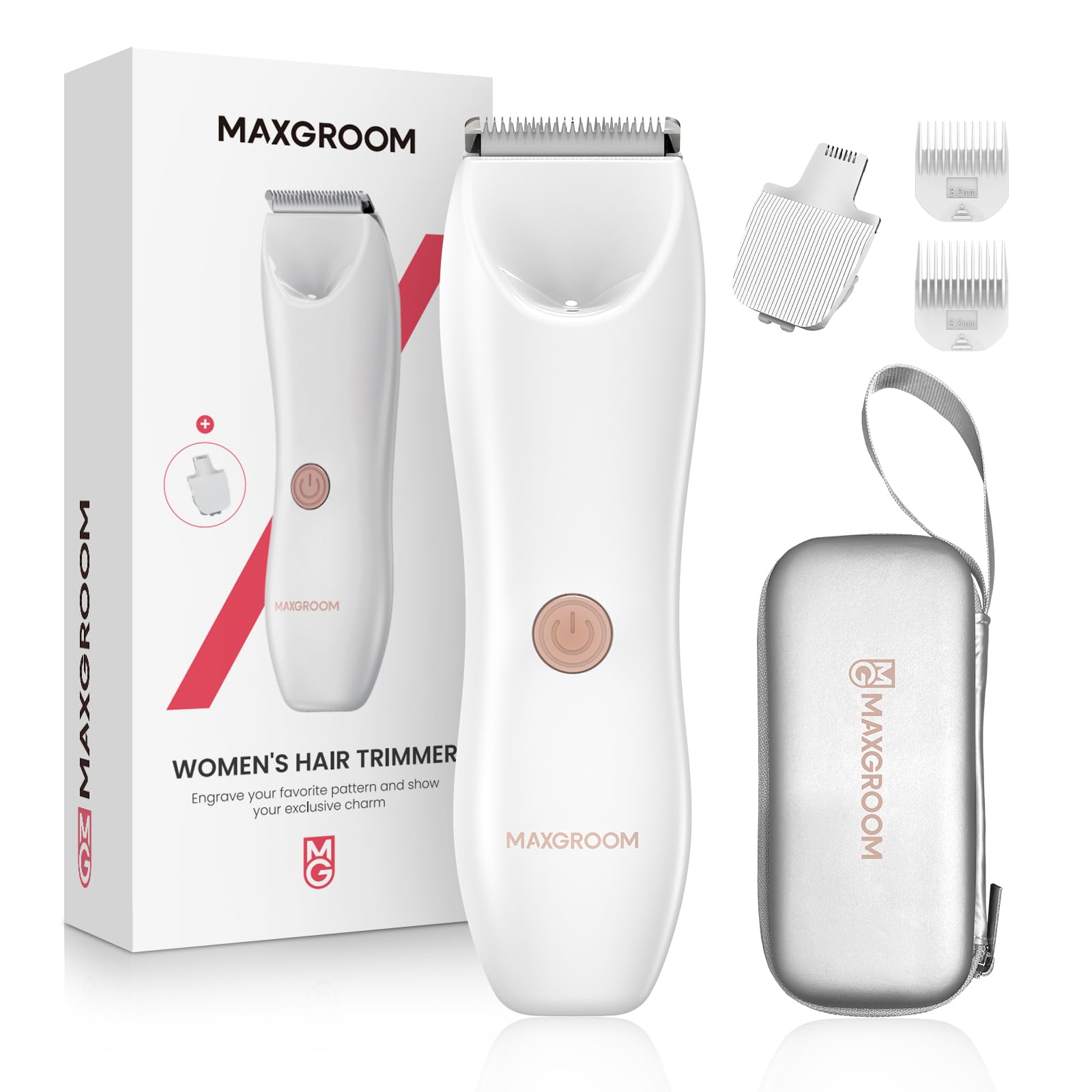 Maxgroom Electric Bikini Trimmer for Women - Wet/Dry Pubic Hair Shaver with Ceramic Blades for Intimate Grooming, DIY Styling & Women's Hygiene - Perfect for Travel, Gym & At-Home Use