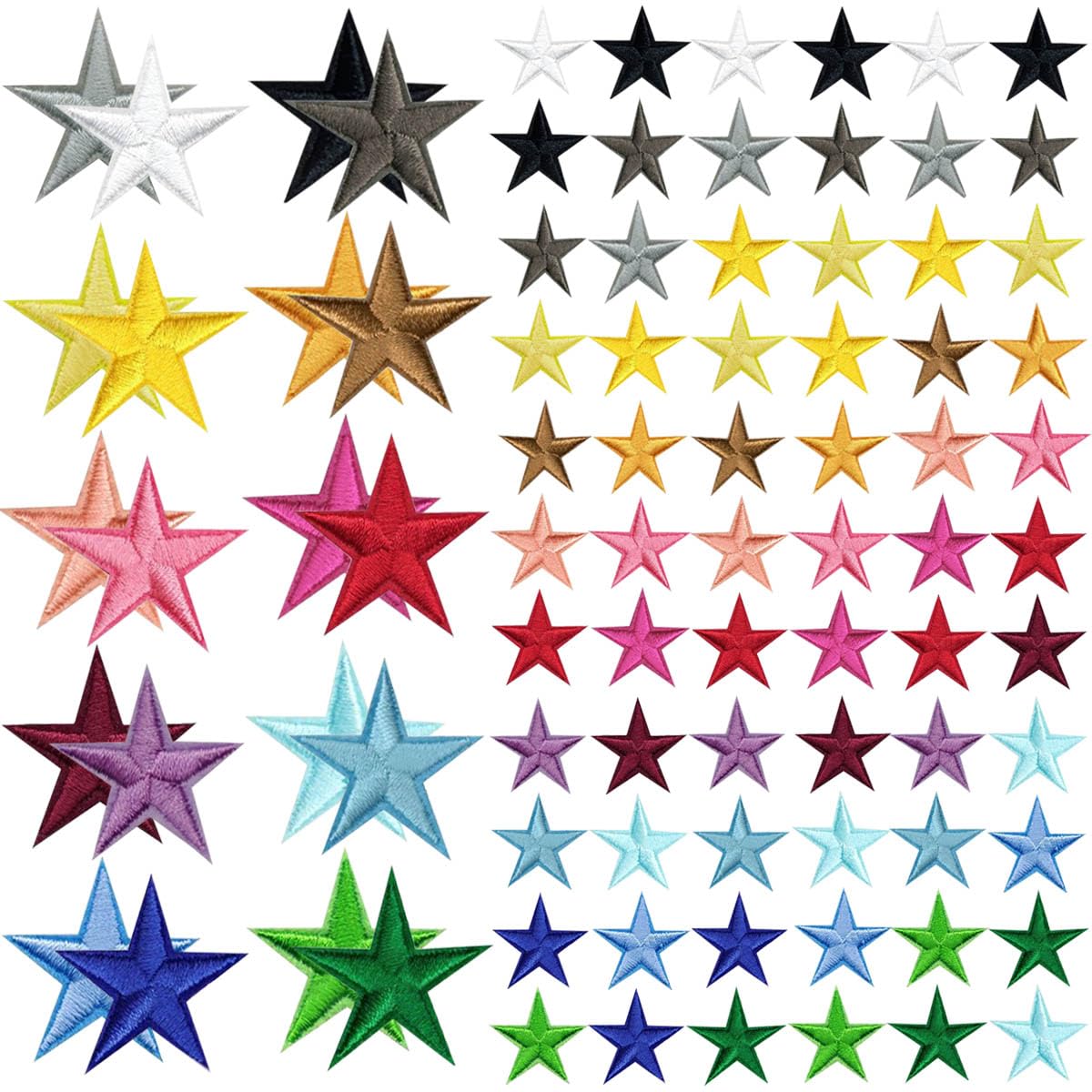 80pcs Iron-On Star Patches - Embroidered Appliques for DIY Clothing, Jackets, Bags & Hats - Small Sew-on Embellishments for Denim, Caps & Accessories - Perfect for Customizing Outfits, Backpacks & Gifts
