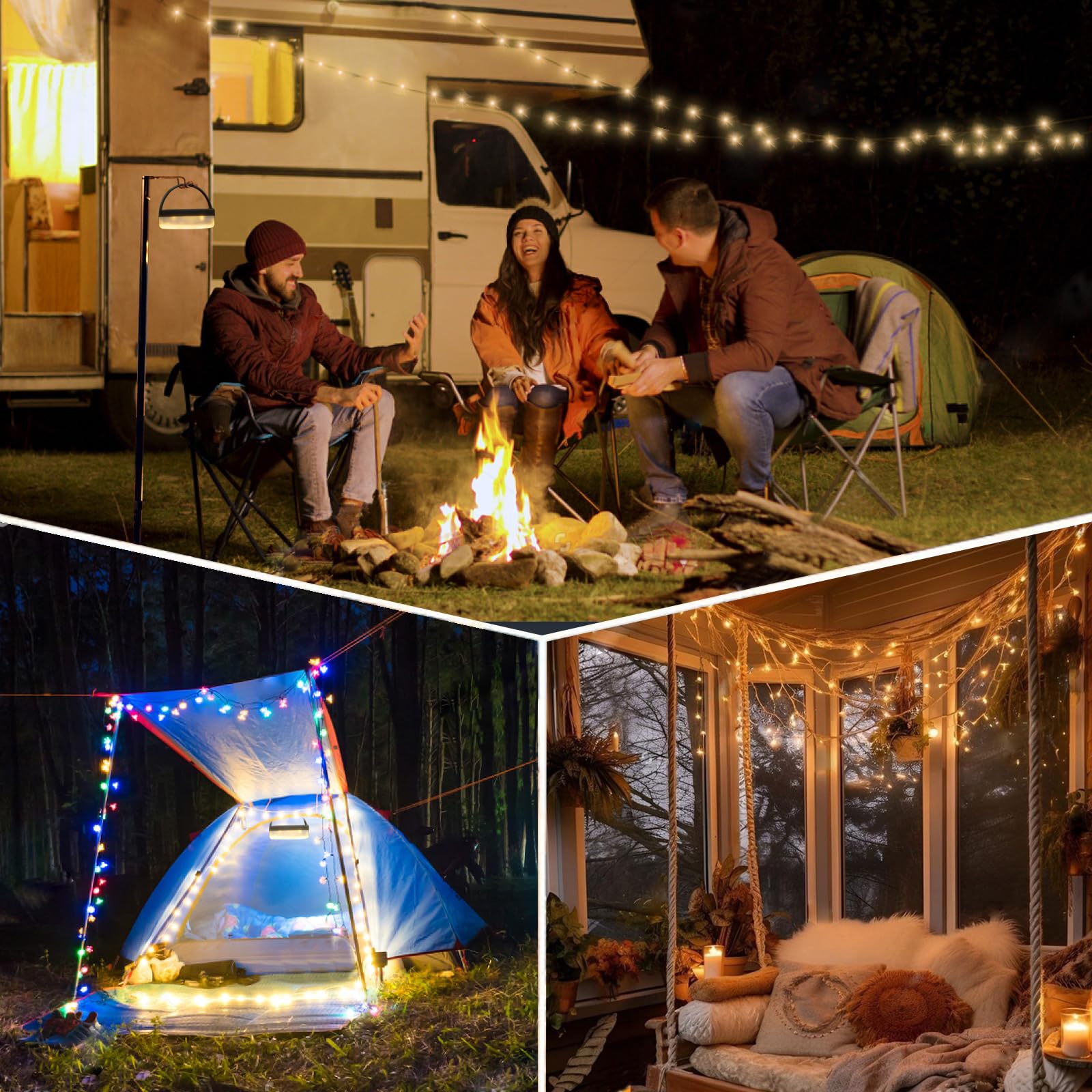 Solar Camping String Lights - 39.4ft USB Rechargeable with Remote for Outdoor Camping & Hiking