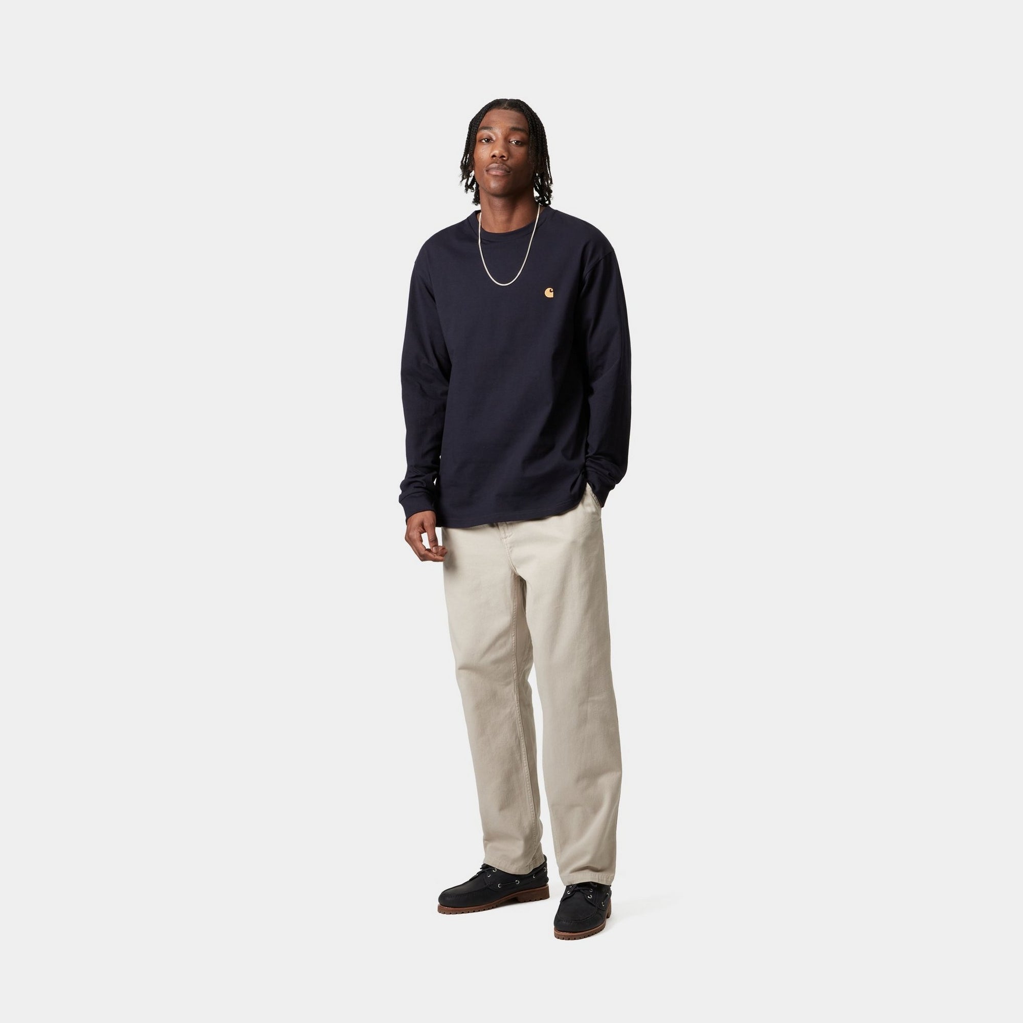 Chase Long Sleeve T-Shirt for Men - Comfortable Cotton Crewneck Dark Navy Blue Shirt | Casual Wear, Work, Everyday Outfits