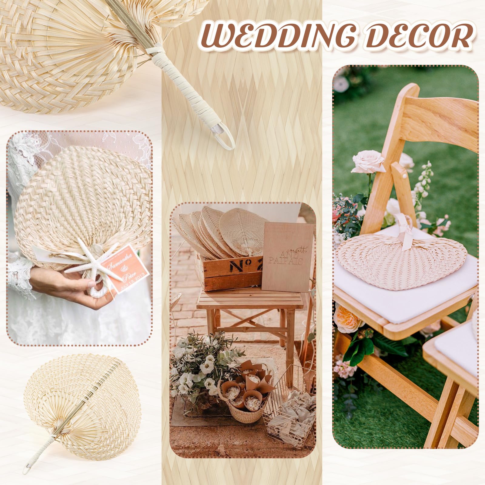 BBTO Handmade Woven Bamboo Fans - Natural Raffia Hand Fans for Summer Cooling, Bulk 100 Pieces - Perfect for Indoor/Outdoor Use, Weddings, Parties, Farmhouse Decor & Wall Hangings