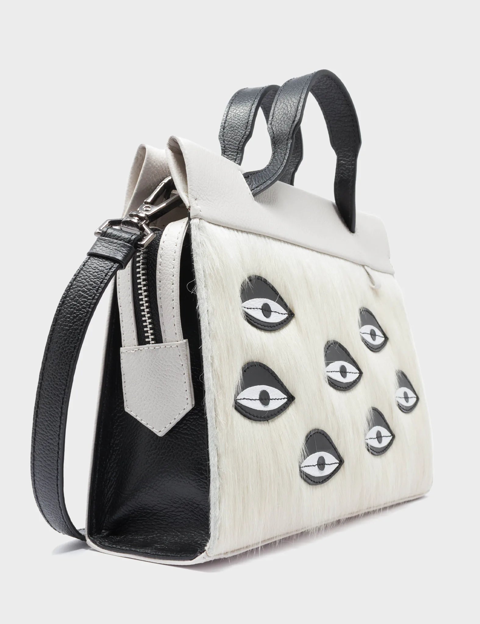 Vali Crossbody Small Cream Leather Bag with Eyes Applique & Adjustable Strap - Perfect for Everyday Use, Travel, and Casual Outings