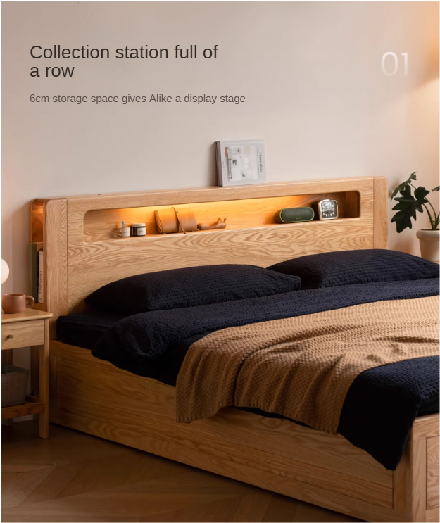 Premium Oak Solid Wood Luminous Box Bed - Durable Nightstand with Glow-in-the-Dark Features for Bedroom, Guest Room, and Kids Room Decor