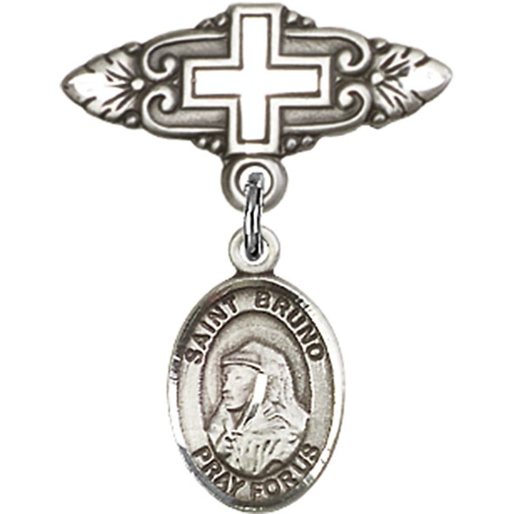 Sterling Silver Baby Badge with St. Bruno Charm & Cross Pin - 1