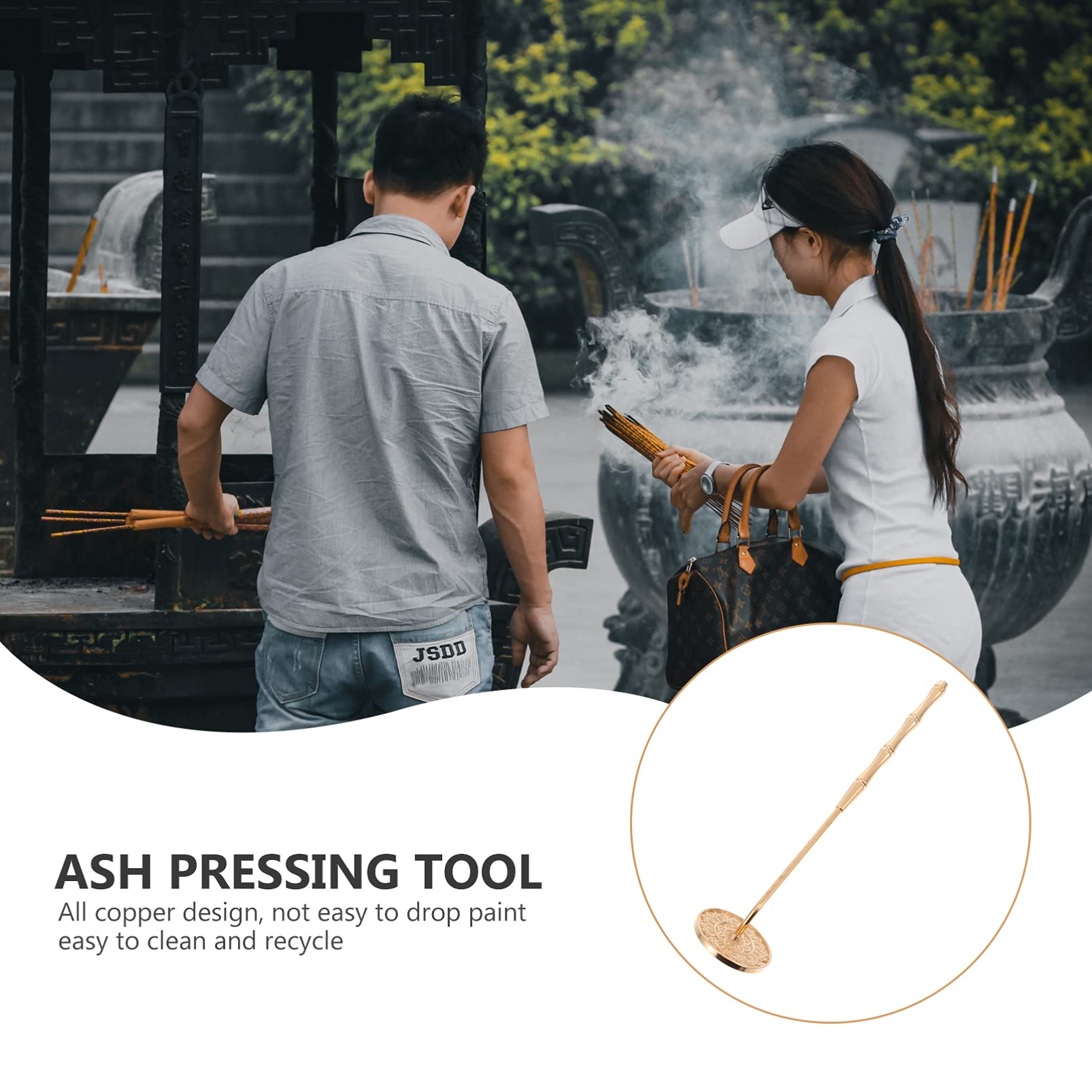 DOITOOL Brass Incense Ash Press Tool with Long Handle - Incense Powder Seal Stick & Shovel Set for DIY Incense Making, Aromatherapy Accessories | Perfect for Home Meditation, Yoga, and Spiritual Rituals