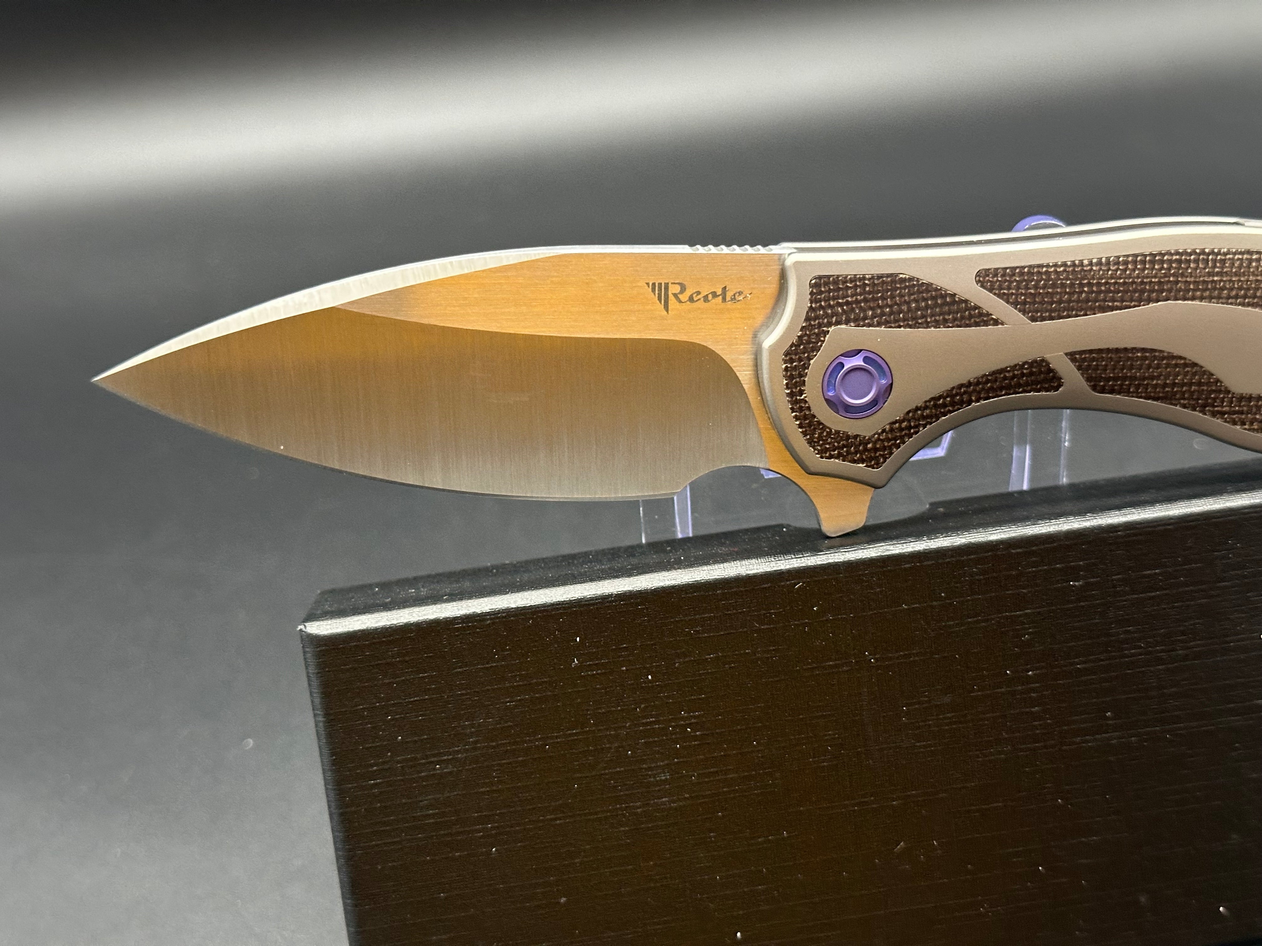 Reate Iron Frame Lock Flipper Knife - Premium Brown Micarta Handle - EDC Pocket Knife for Outdoor, Camping & Everyday Carry
