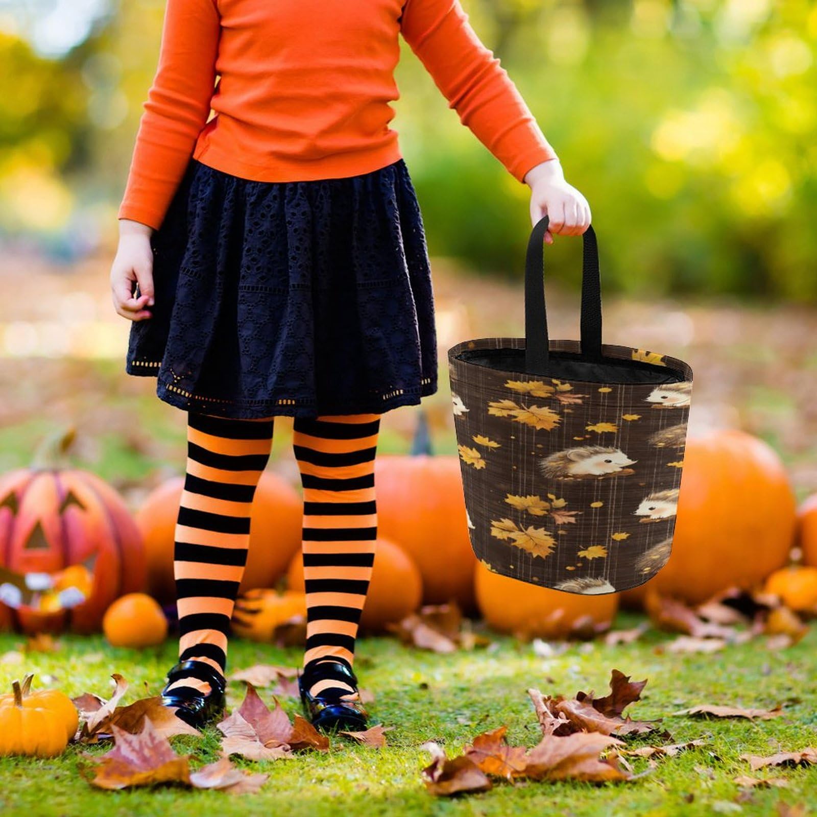 Adorable Hedgehog Leaf Design Halloween Candy Basket - Trick or Treat Bag for Kids, Party Favors & Gift Bags | Perfect for Halloween Parties, School Events & Trick-or-Treating
