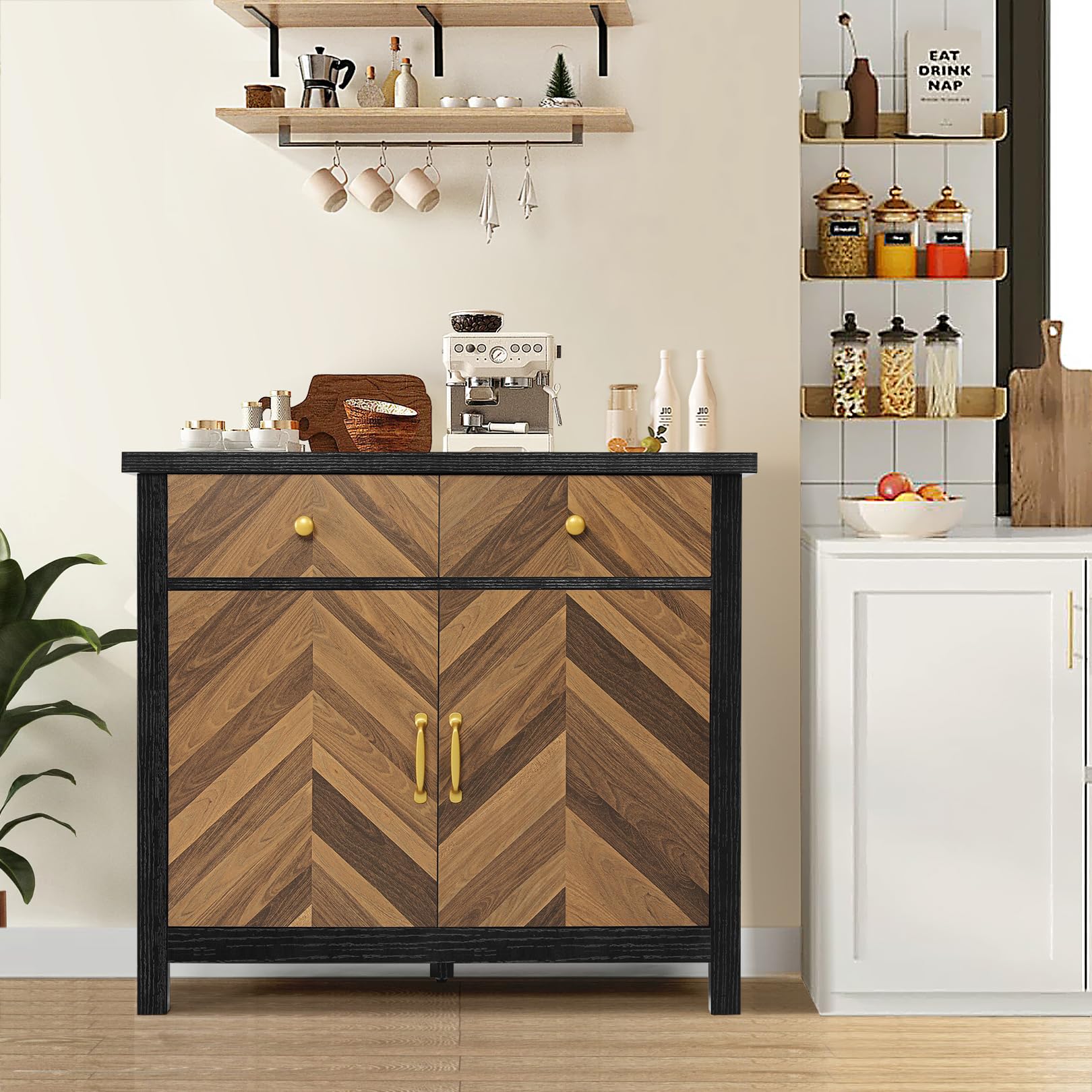 Mid-Century Modern Buffet Cabinet with Drawers & Shelves - 36