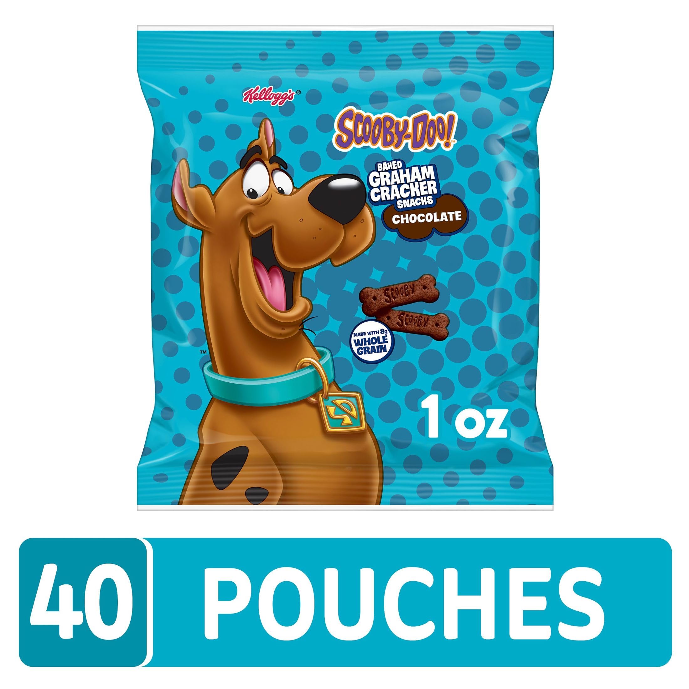 Kellogg's SCOOBY-DOO! Chocolate Baked Graham Cracker Snacks - 40 Individually Wrapped Pouches - Perfect for Kids Lunch Box, School Snacks & Afternoon Treats
