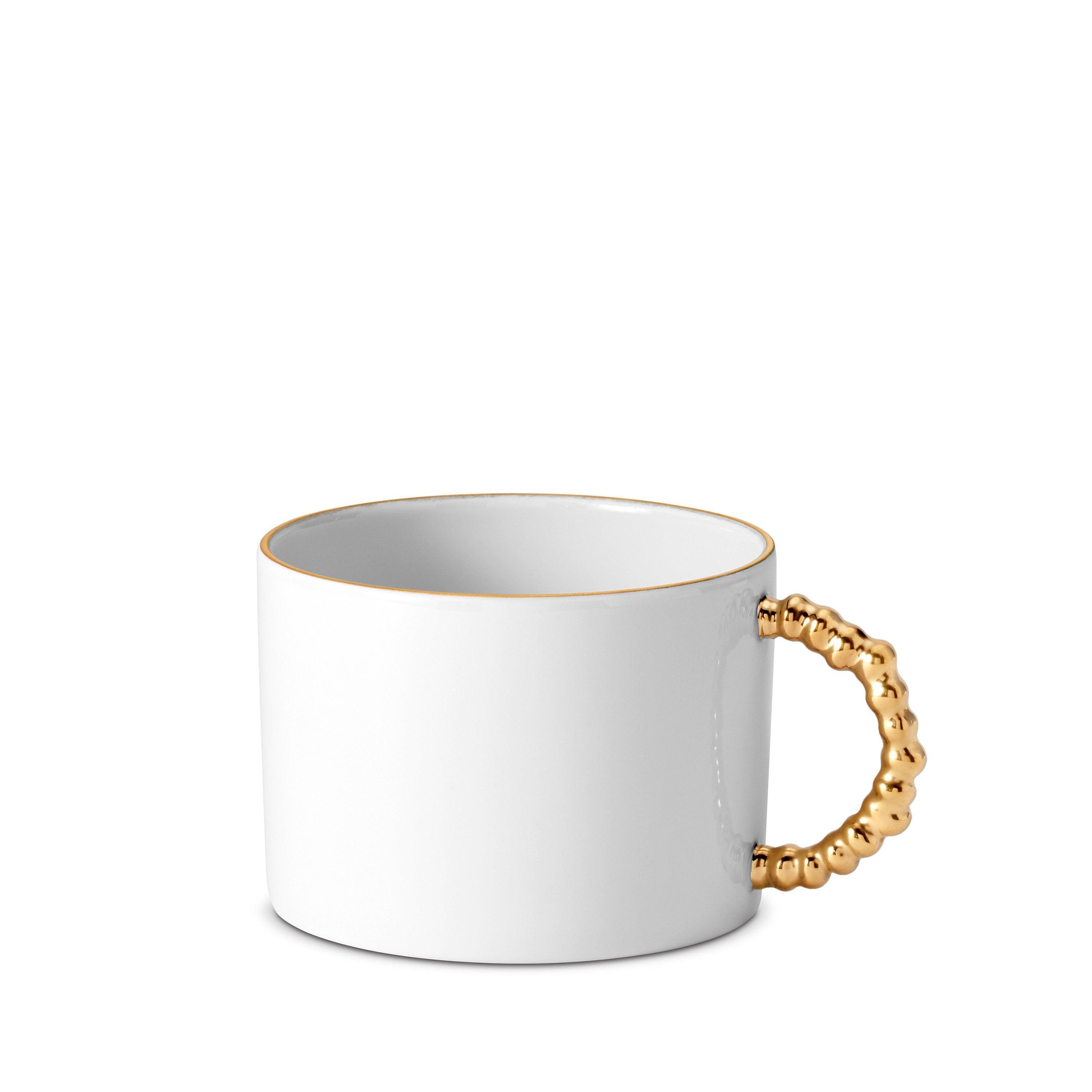 Premium Haas Mojave White & Gold Tea Cup Set - Elegant Ceramic Tea Cups for Home, Office, or Gift Giving - Perfect for Afternoon Tea, Coffee, and Hot Beverages