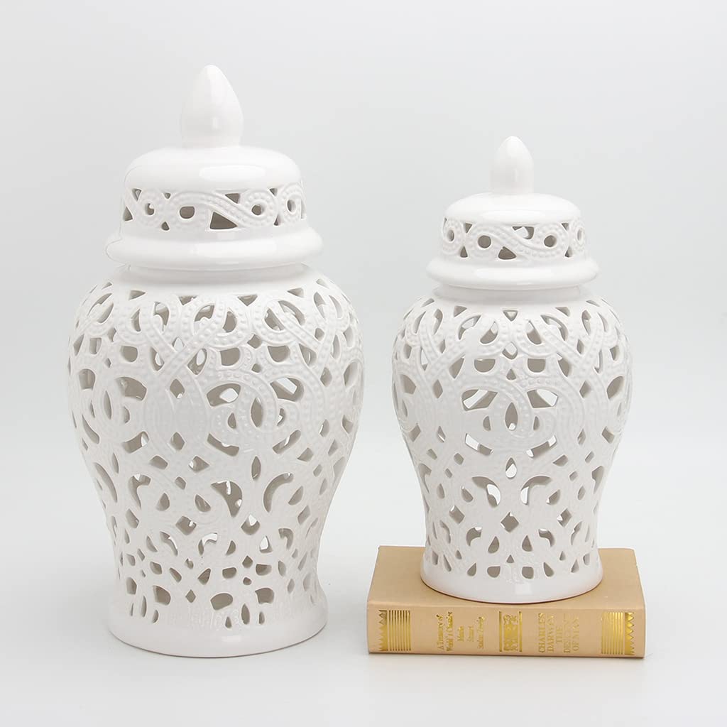 ARTLINE Decorative Ceramic Temple Jar with Lid - Handcrafted Gold Carved Lattice Vase for Home Decor, Wedding Gift & Feng Shui Display (Small Size)