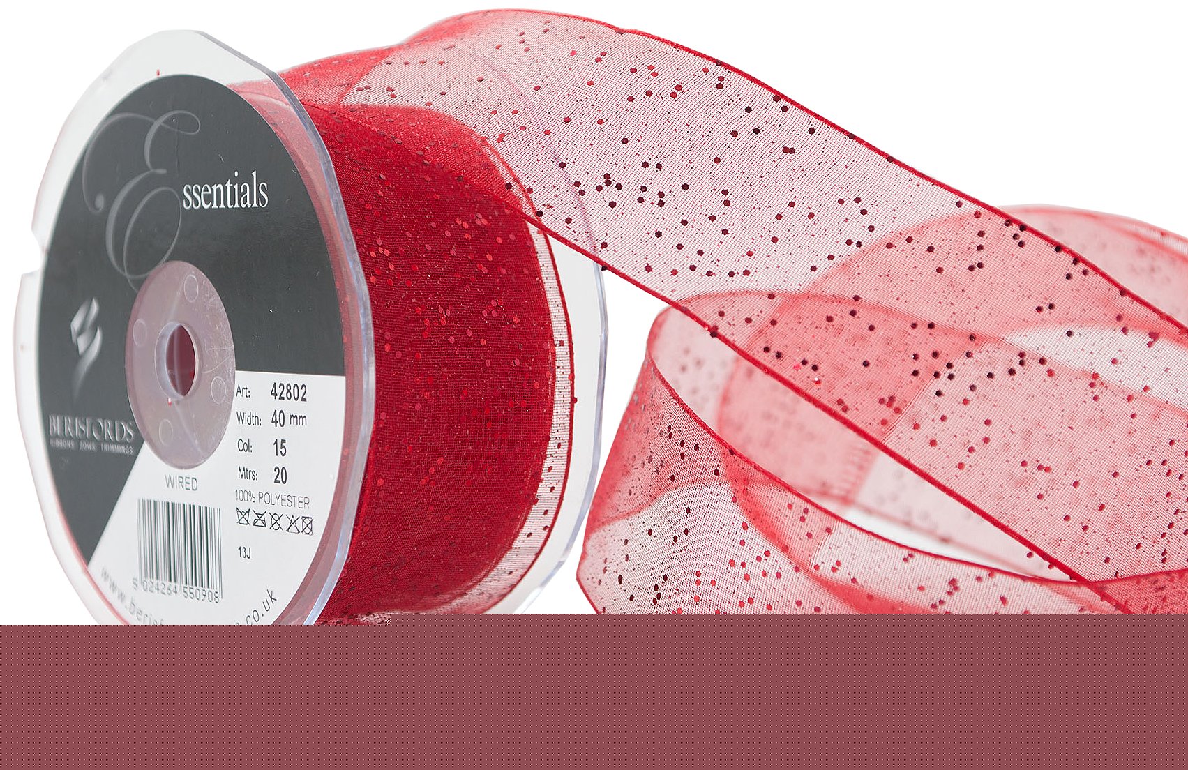 40mm Red Glitter Wire Edge Ribbon for Gift Wrapping, Party Decorations, and DIY Crafts - Perfect for Christmas, Birthdays, and Weddings