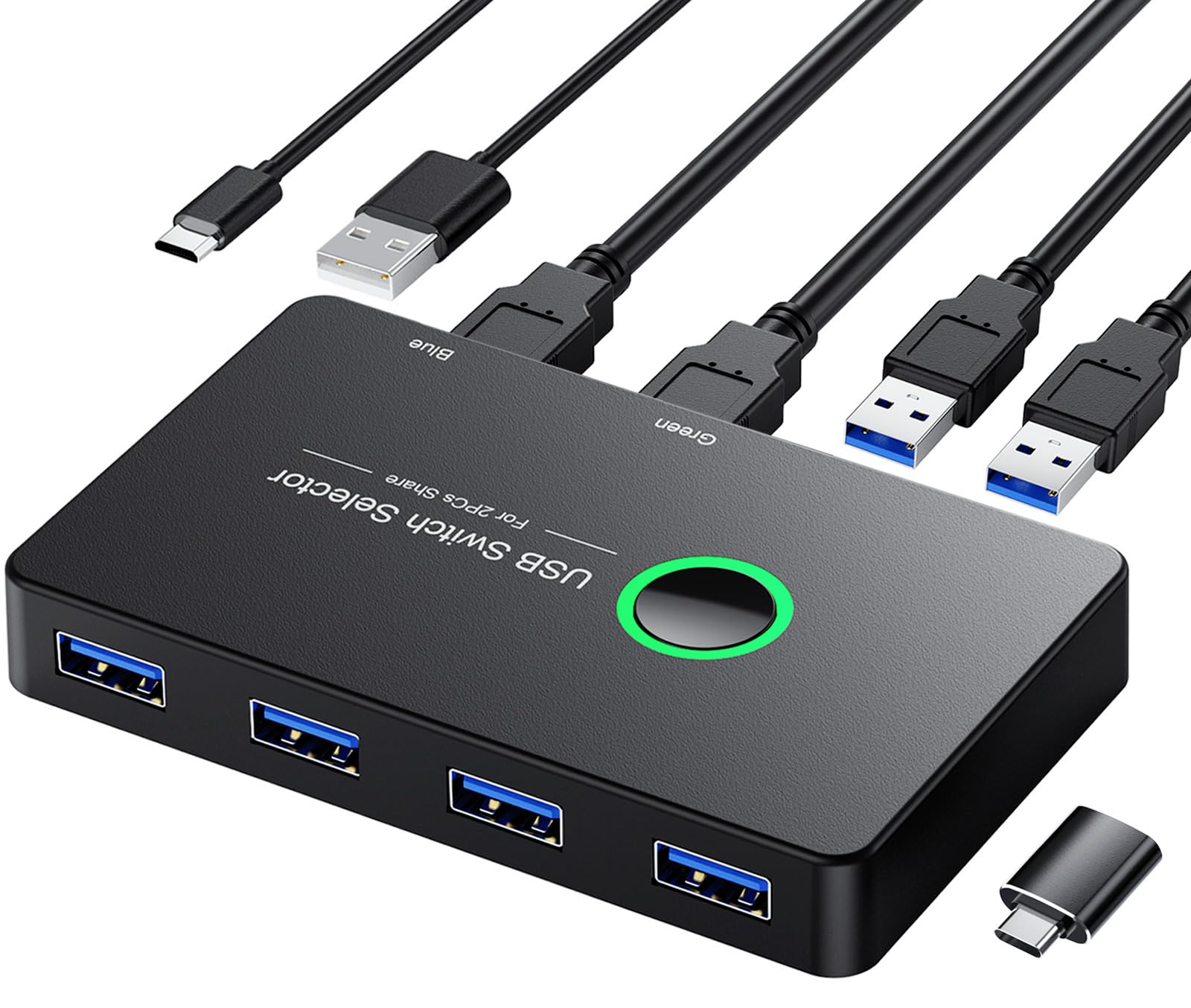 USB 3.0 Switch 4 Port - 2 Computer USB Switcher for Mouse, Keyboard, Printer & Scanner | KVM Switch Compatible with Windows, Mac, Linux | Perfect for Home Office & Multi-Device Workstations