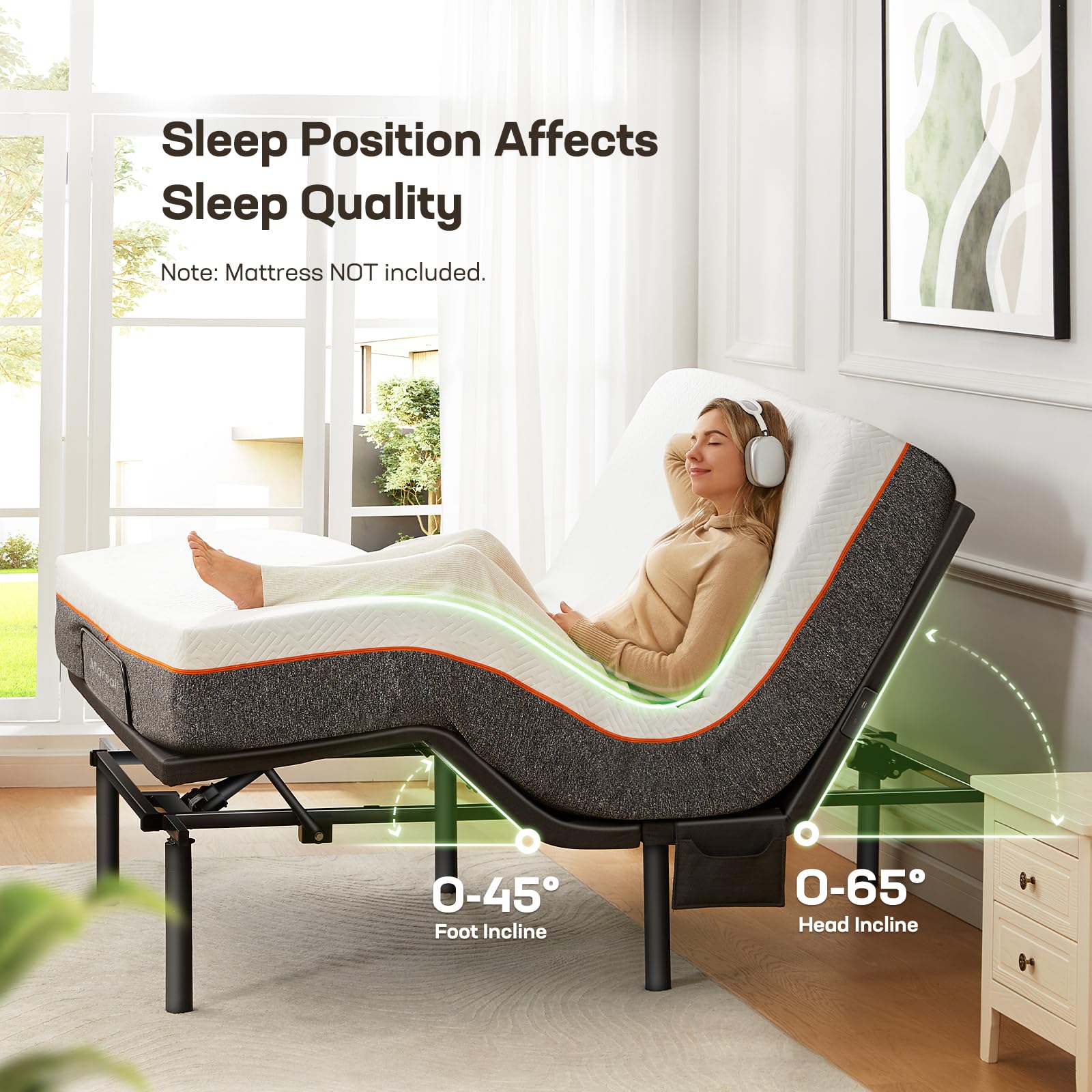 Marsail MS01 Queen Adjustable Bed Base Frame with 4 USB Ports (A&C), Under-Bed Nightlight & Wireless Remote - 3-Minute Assembly, 4 Height Options - Perfect for Home, Office, and Guest Room Comfort