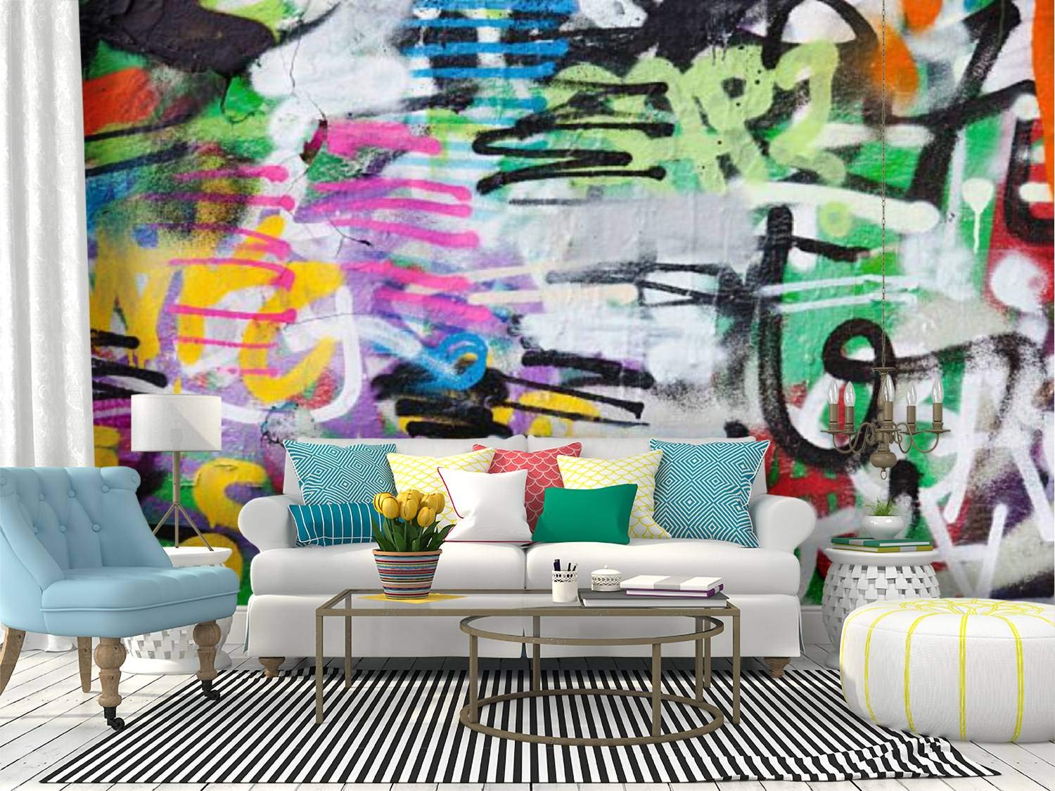 Peel and Stick Wall Mural - Colorful Graffiti Art Self-Adhesive Wallpaper | Large Removable Vinyl Film for Home Decor, Bedroom, Living Room & Office Walls