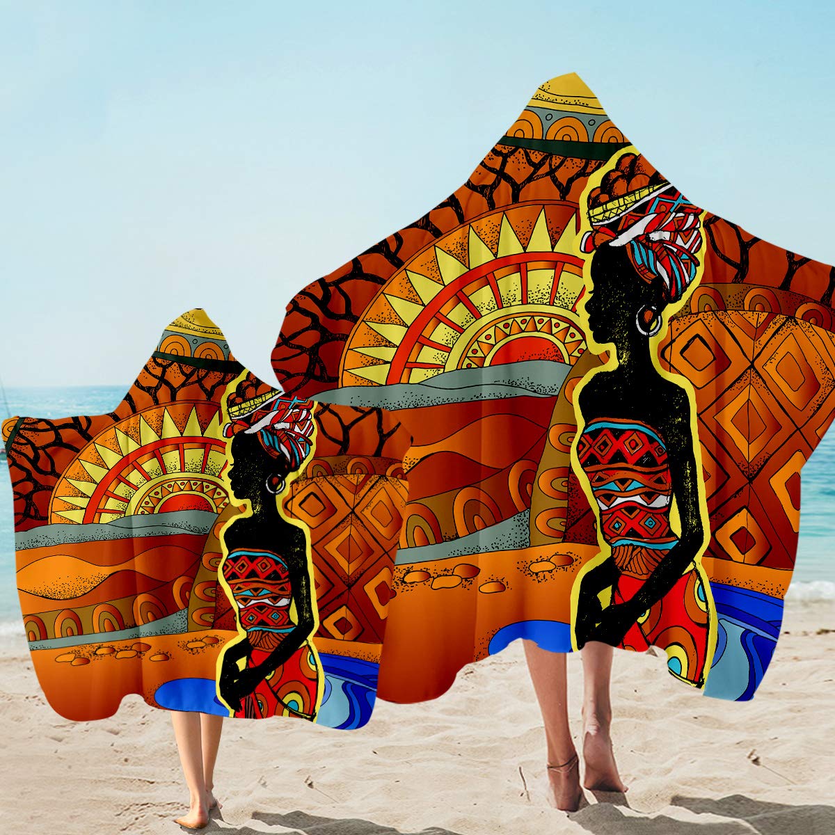 Sleepwish Hooded Bath Towel - Super Soft Wearable Beach Towel with Hood for Women & Adults (African Print, 1 Piece) - Perfect for Beach, Pool, Spa & Bathroom Use