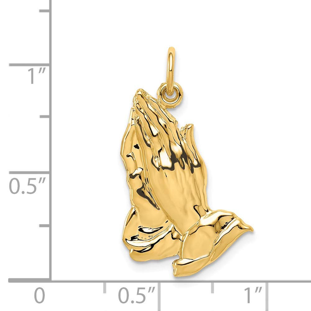 14K Solid Yellow Gold Praying Hands Pendant Necklace - Religious Jewelry for Women & Men - Perfect for Prayer, Gifts & Everyday Faith Wear