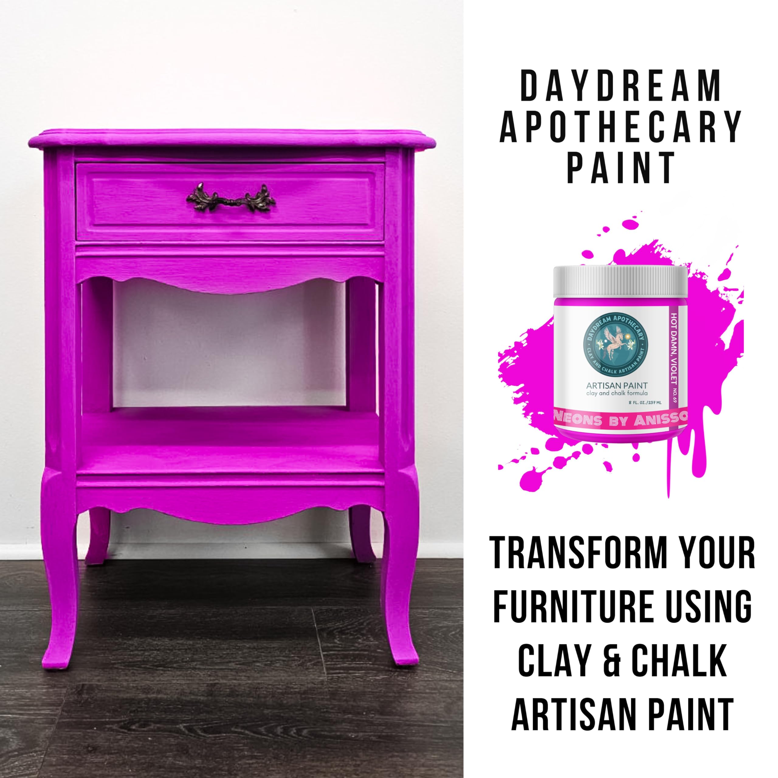 Premium Matte Neon Purple Chalk & Clay Paint - 8oz for Furniture, Wood, DIY & Home Décor | Non-Toxic, Eco-Friendly Paint for Artists, Crafters & DIY Projects | Perfect for Upcycling, Chalkboard Art & Creative Wall Designs